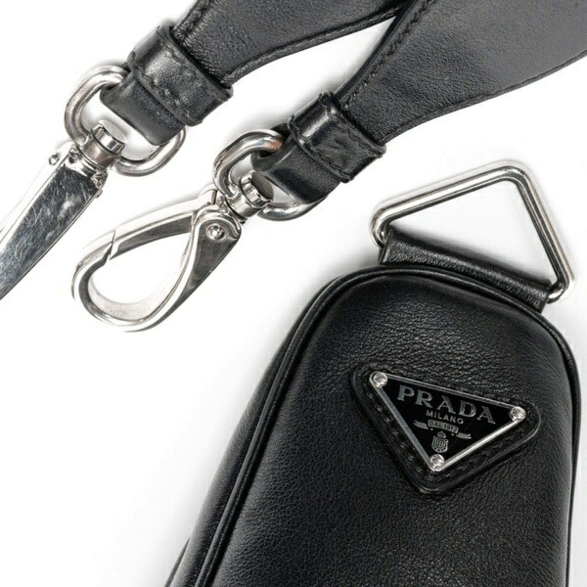 Prada Prada Triangle Embossed Shoulder Bag 1BH190, Leather, Black Size ONE SIZE - 5 Thumbnail