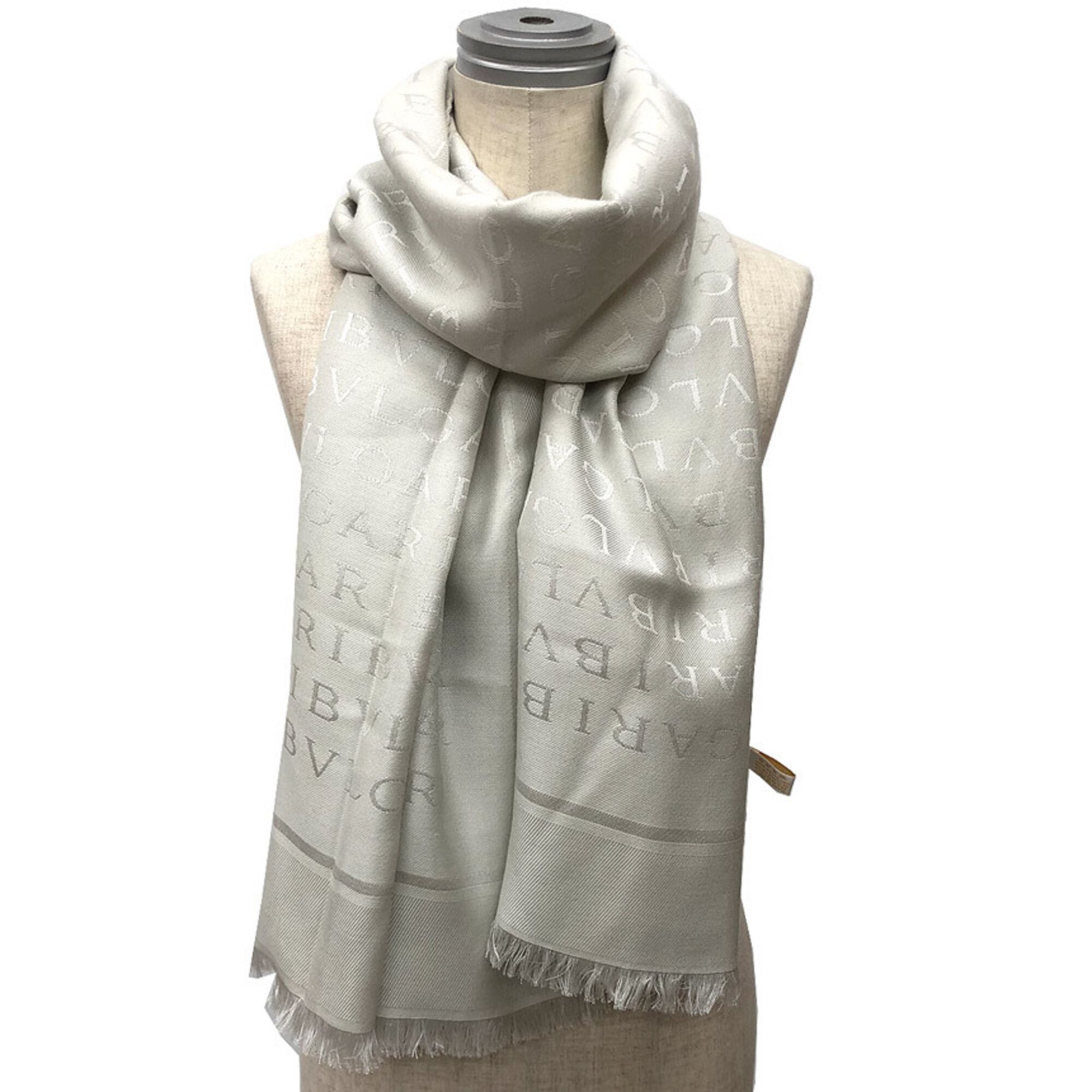Bvlgari BVLGARI Bulgari Mania Shawl Scarf, Silver Gray, Silk and Wool Scarf Size ONE SIZE - 2 Thumbnail