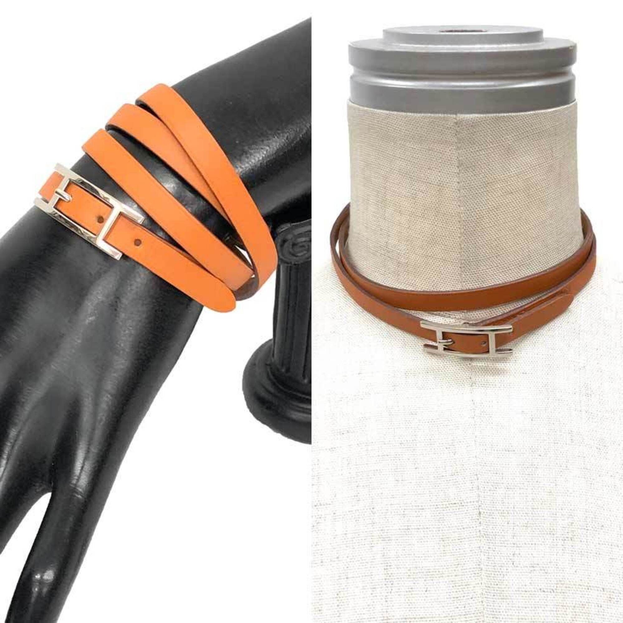 Hermes Hermes Api3 Bracelet, Medium Size, Leather Long Bracelet/Choker, Orange x Camel, with □ N Stamp Size ONE SIZE - 2 Thumbnail