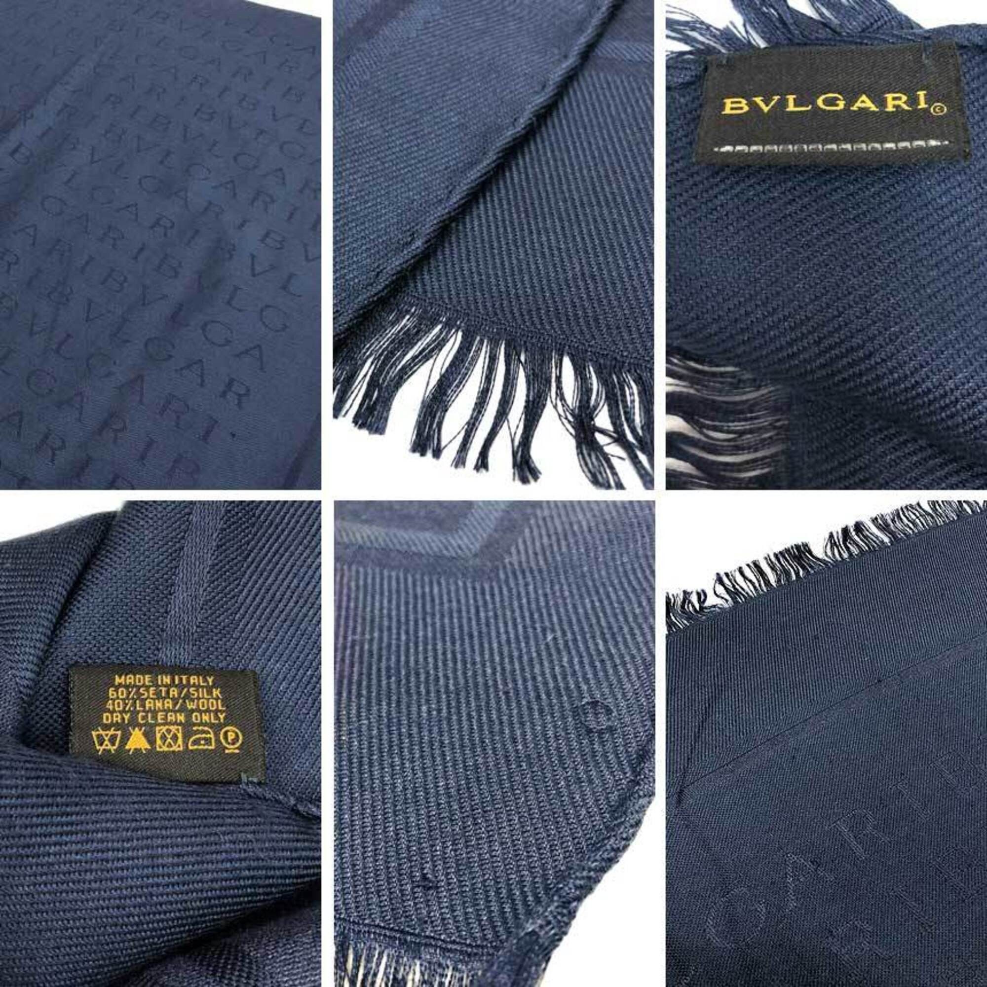 Bvlgari BVLGARI Bulgari Mania Shawl Scarf Navy Silk Wool Size ONE SIZE - 3 Thumbnail