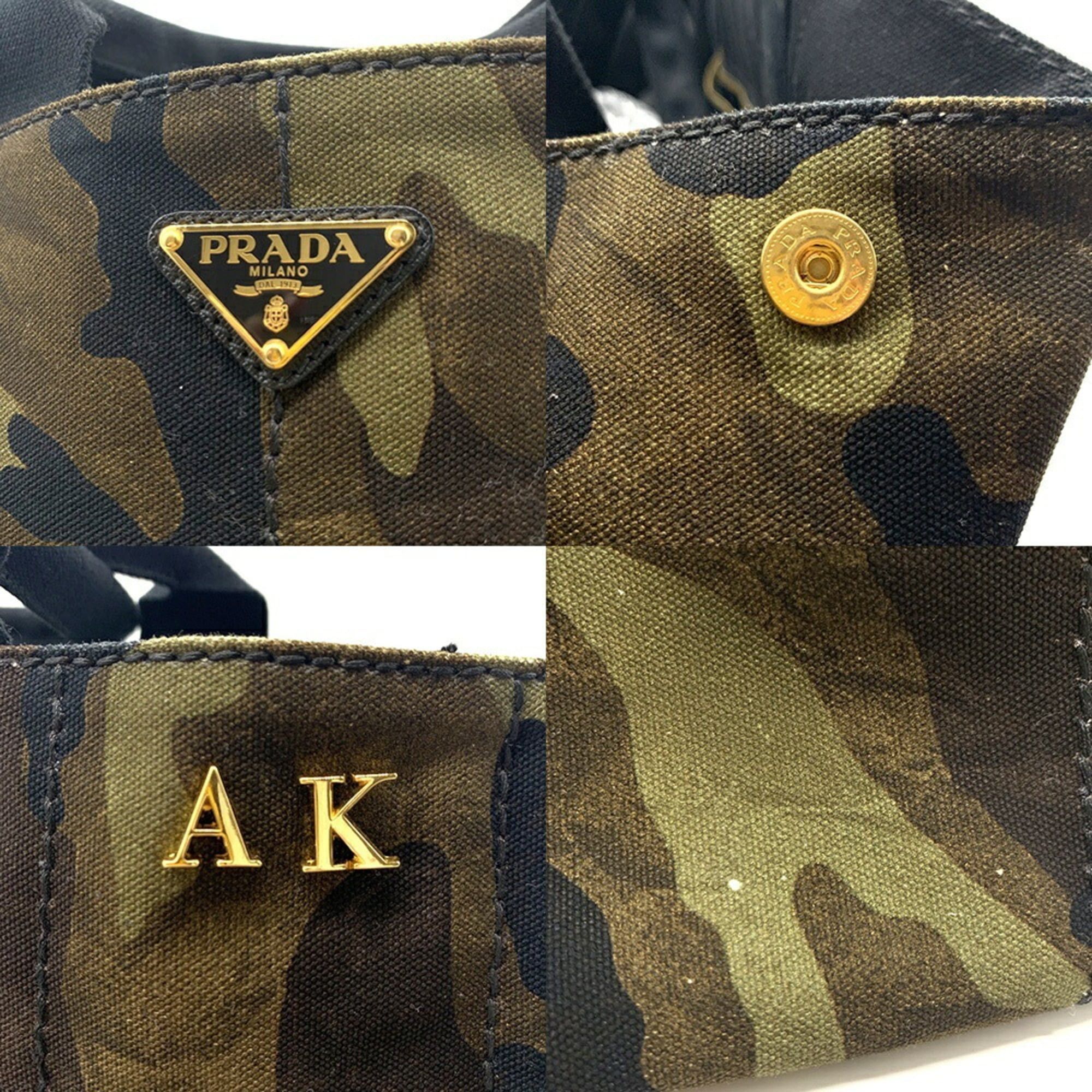 Prada Prada Canapa Camouflage Tote Bag BN2020 Canvas Triangle Plate Women's Men's PRADA Size ONE SIZE - 5 Thumbnail