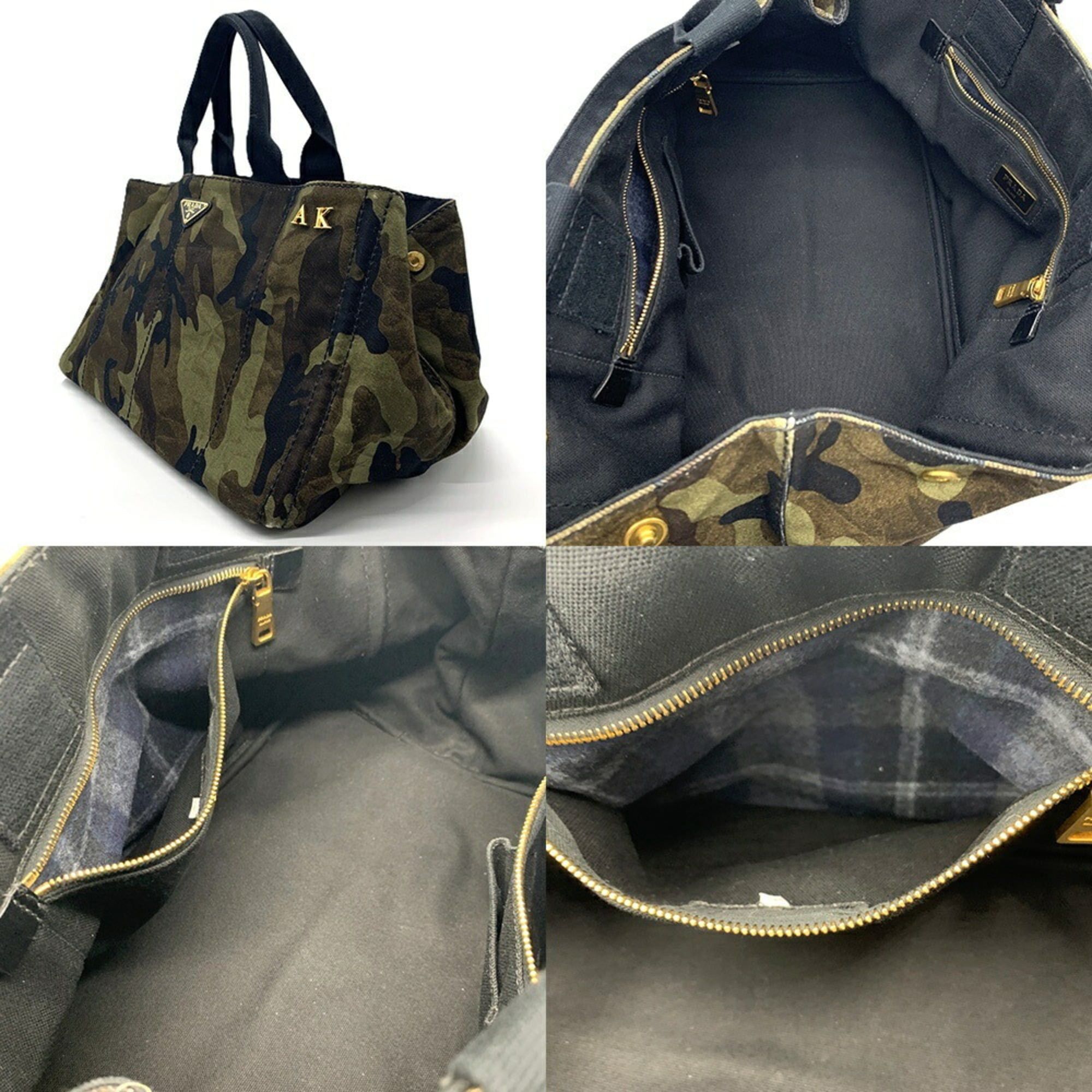 Prada Prada Canapa Camouflage Tote Bag BN2020 Canvas Triangle Plate Women's Men's PRADA Size ONE SIZE - 6 Thumbnail