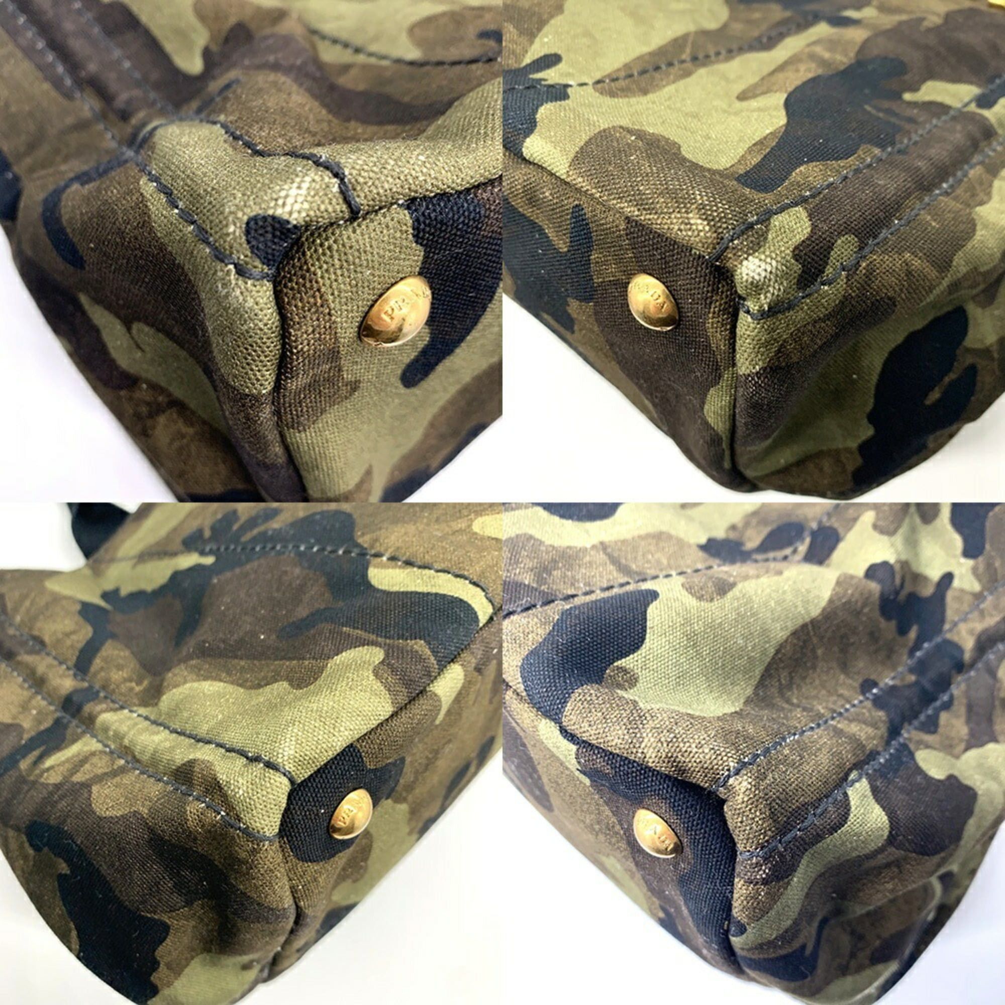 Prada Prada Canapa Camouflage Tote Bag BN2020 Canvas Triangle Plate Women's Men's PRADA Size ONE SIZE - 3 Thumbnail