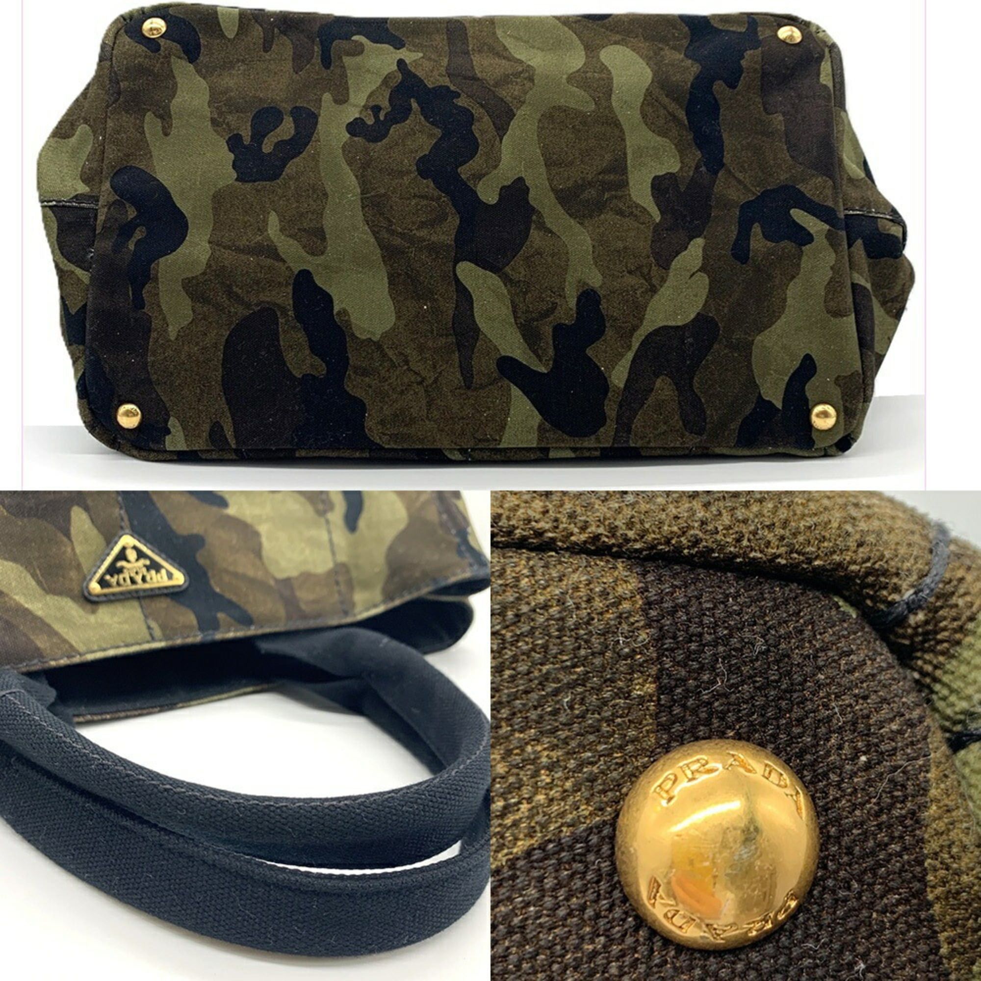 Prada Prada Canapa Camouflage Tote Bag BN2020 Canvas Triangle Plate Women's Men's PRADA Size ONE SIZE - 4 Thumbnail