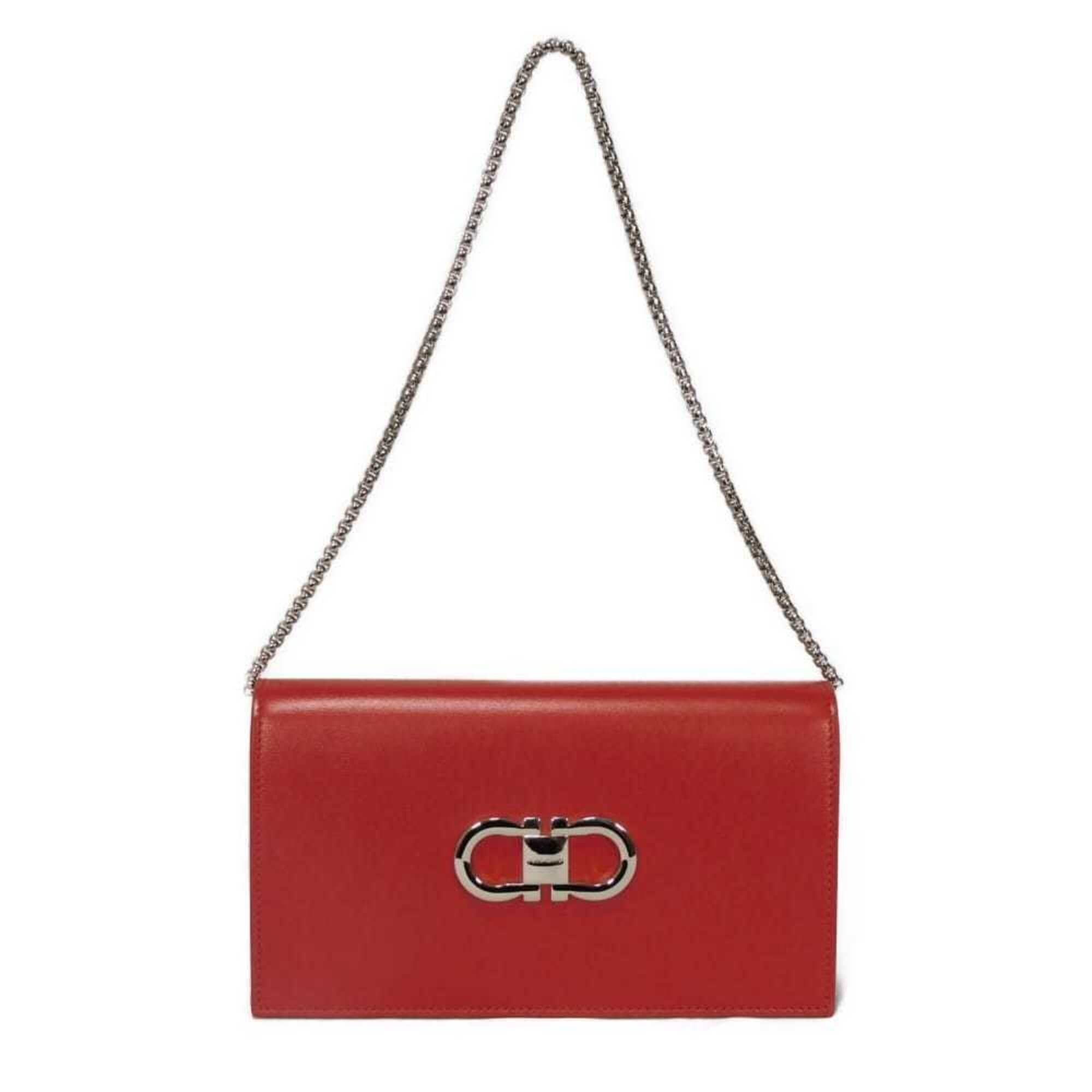 Salvatore Ferragamo Salvatore Ferragamo Shoulder Bag Double Gancini Mini Chain Calfskin 2-Way New Logo Red 218357 Women's Size ONE SIZE - 2 Thumbnail