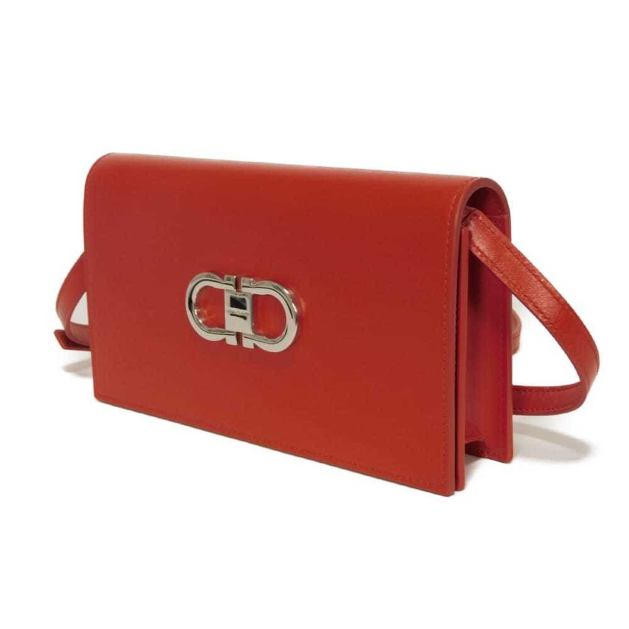 Salvatore Ferragamo Salvatore Ferragamo Shoulder Bag Double Gancini Mini Chain Calfskin 2-Way New Logo Red 218357 Women's Size ONE SIZE - 3 Thumbnail