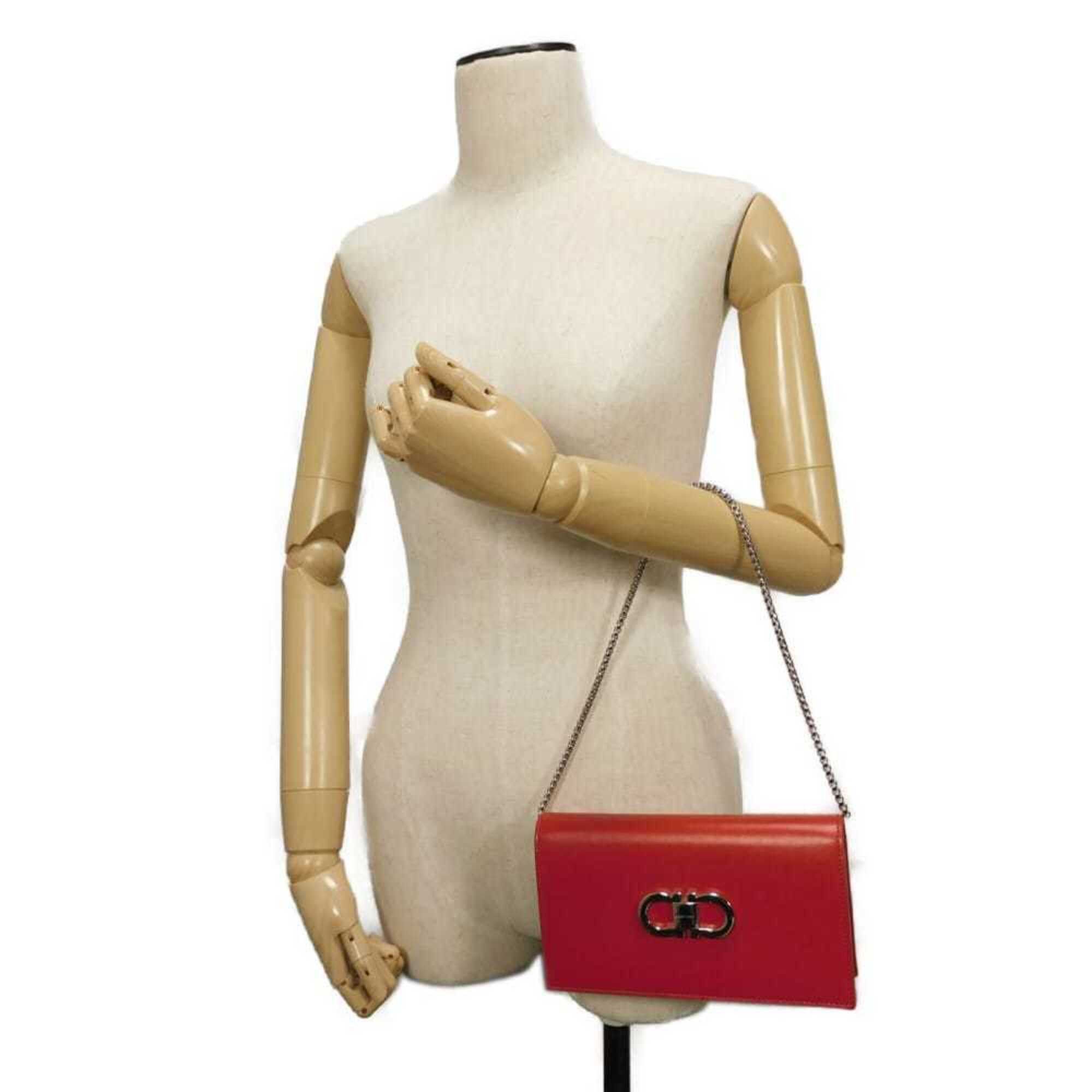 Salvatore Ferragamo Salvatore Ferragamo Shoulder Bag Double Gancini Mini Chain Calfskin 2-Way New Logo Red 218357 Women's Size ONE SIZE - 6 Thumbnail