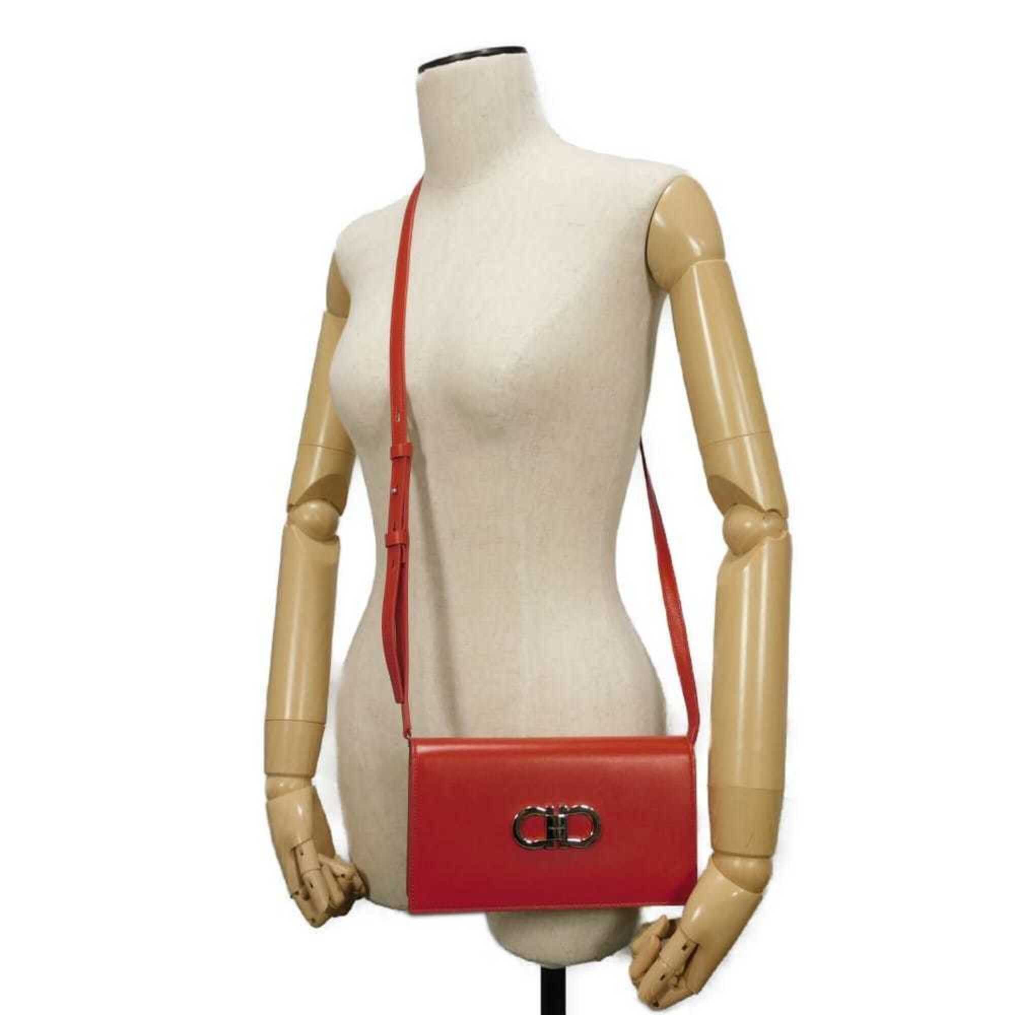Salvatore Ferragamo Salvatore Ferragamo Shoulder Bag Double Gancini Mini Chain Calfskin 2-Way New Logo Red 218357 Women's Size ONE SIZE - 5 Thumbnail