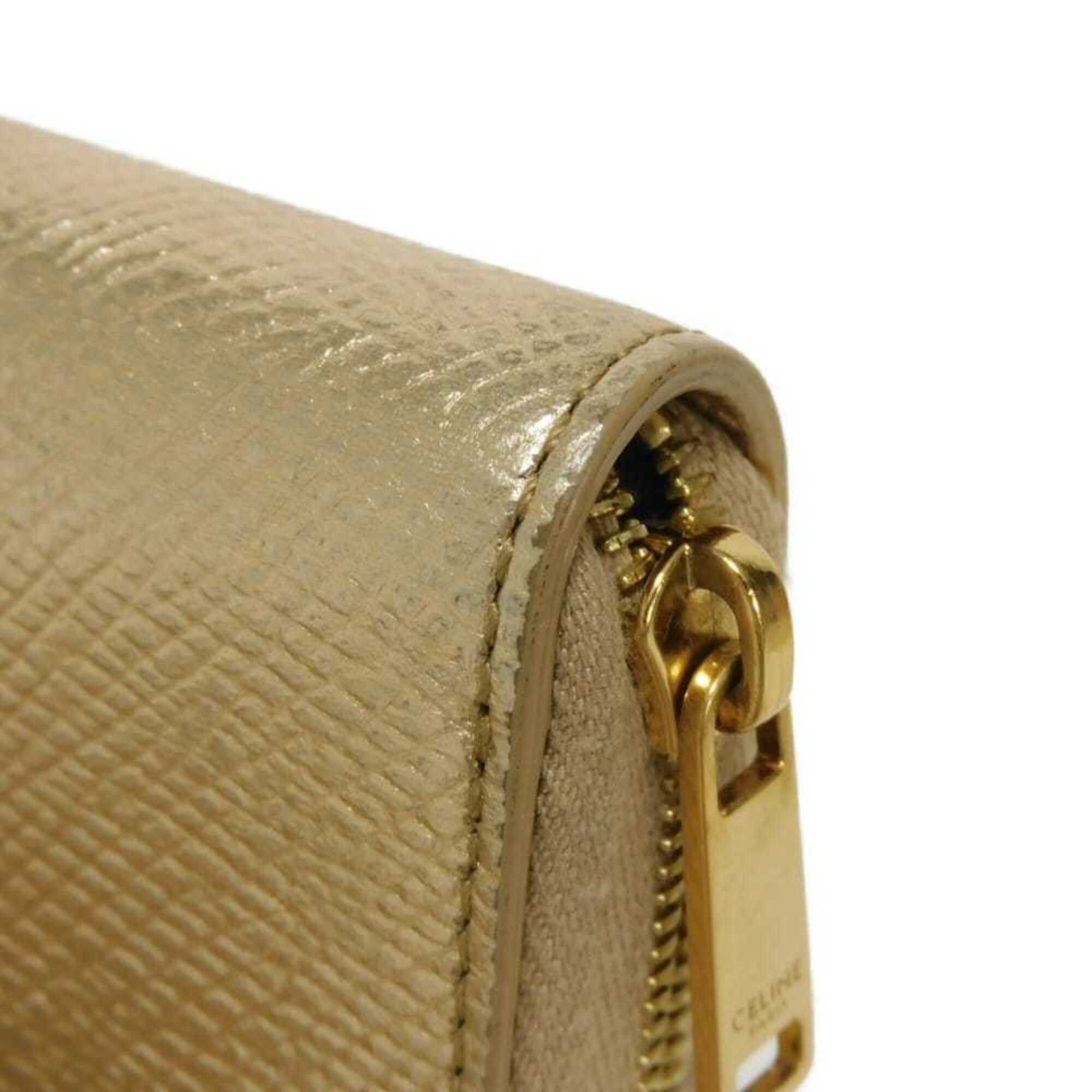 Celine Celine Coin Case, Laminated, Compact, Zip-around, New Logo, Metallic Gold, 10B663BG5.35OR, Men's & Women's Size ONE SIZE - 24 Thumbnail