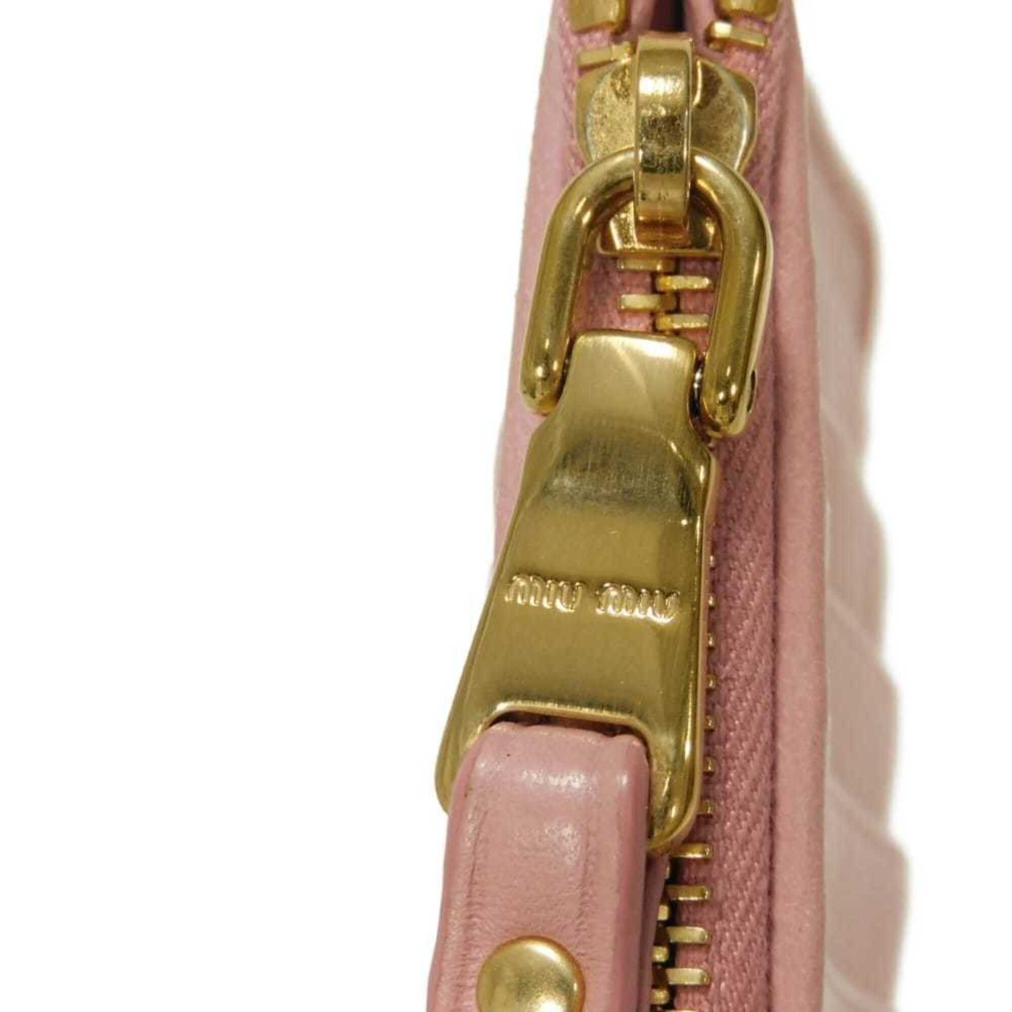 Miu Miu Miu coin case, Matelassé gathered lambskin card case with RFID IC chip, metal logo, pink, 5MB006, women's. Size ONE SIZE - 11 Thumbnail