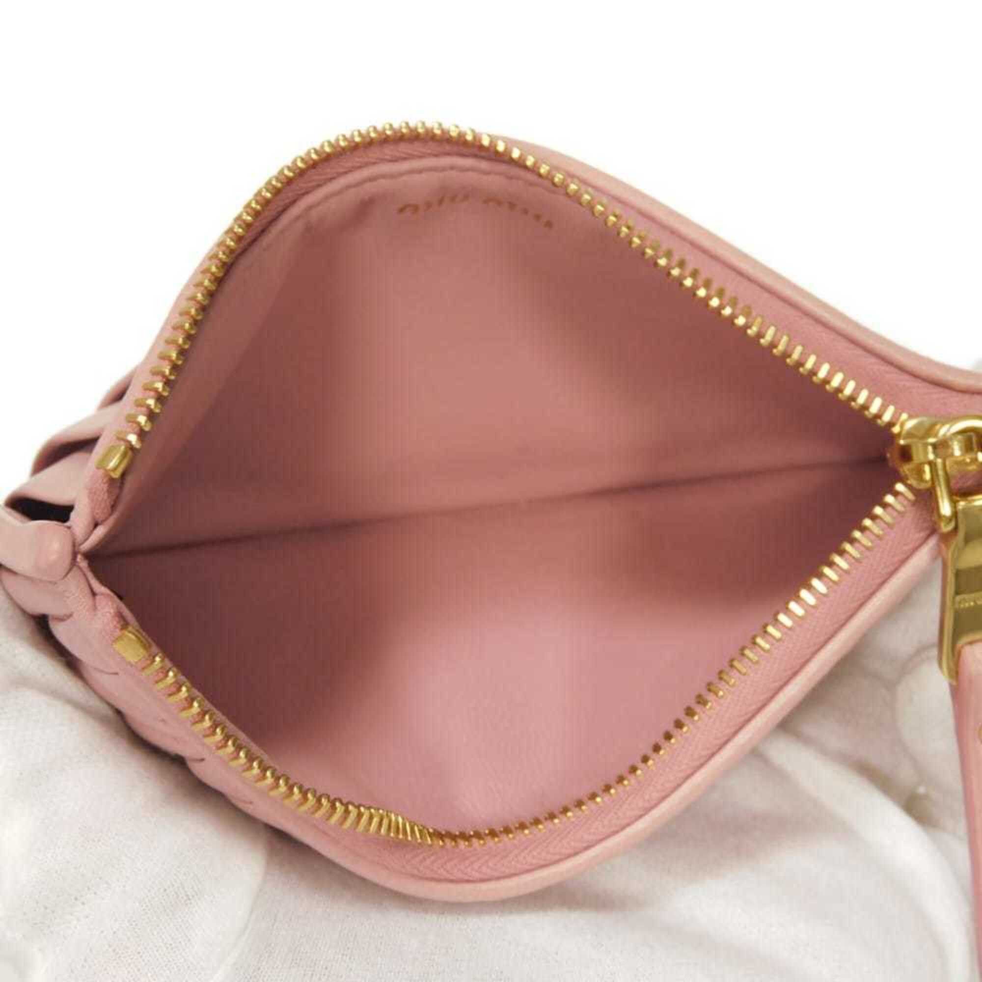 Miu Miu Miu coin case, Matelassé gathered lambskin card case with RFID IC chip, metal logo, pink, 5MB006, women's. Size ONE SIZE - 5 Thumbnail