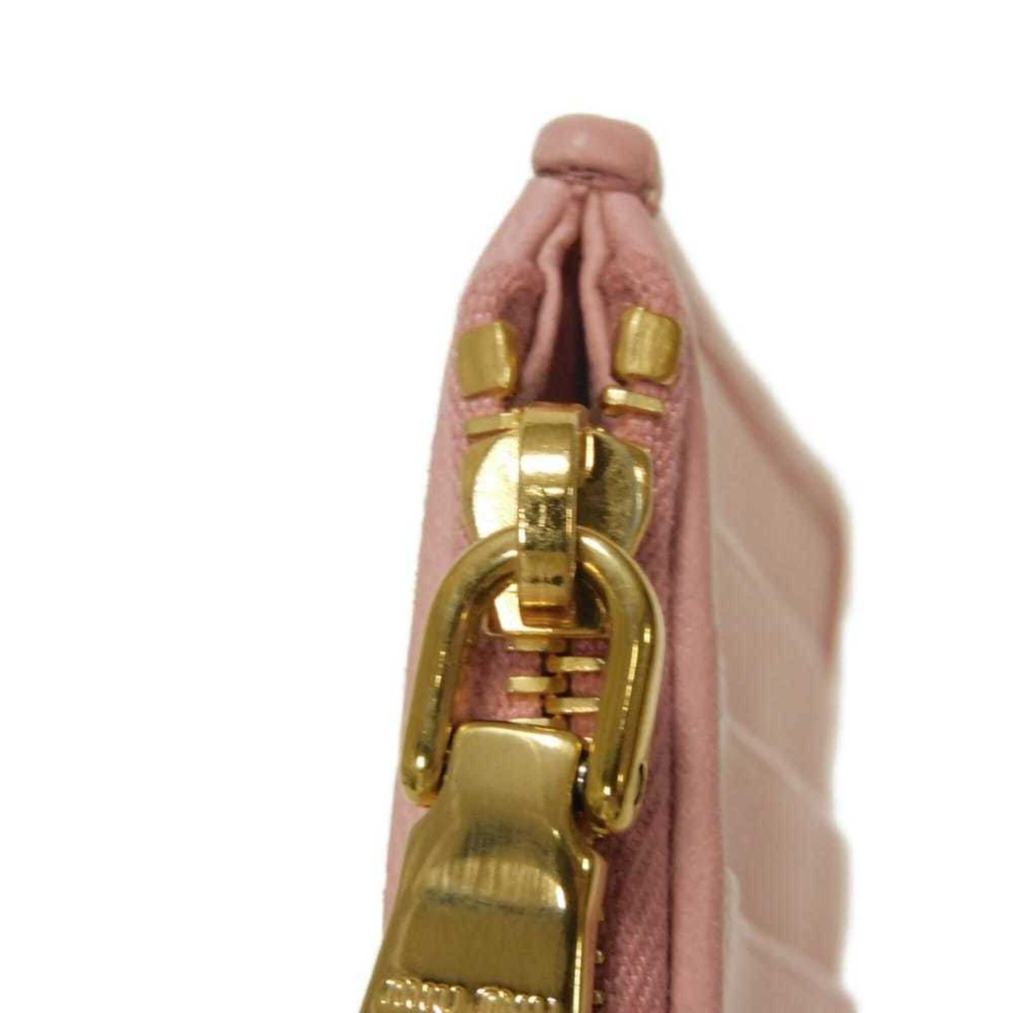 Miu Miu Miu coin case, Matelassé gathered lambskin card case with RFID IC chip, metal logo, pink, 5MB006, women's. Size ONE SIZE - 10 Thumbnail