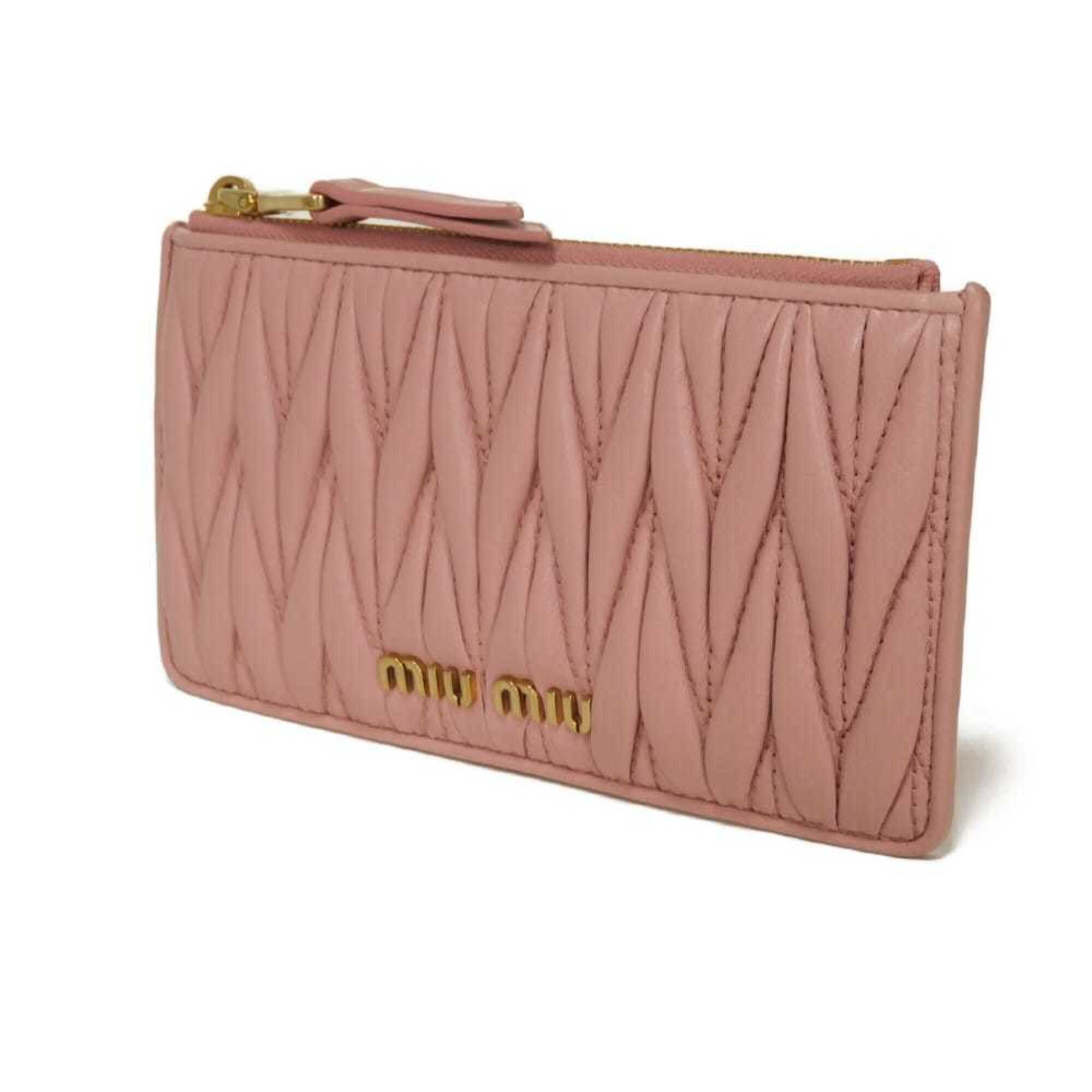 Miu Miu Miu coin case, Matelassé gathered lambskin card case with RFID IC chip, metal logo, pink, 5MB006, women's. Size ONE SIZE - 2 Thumbnail
