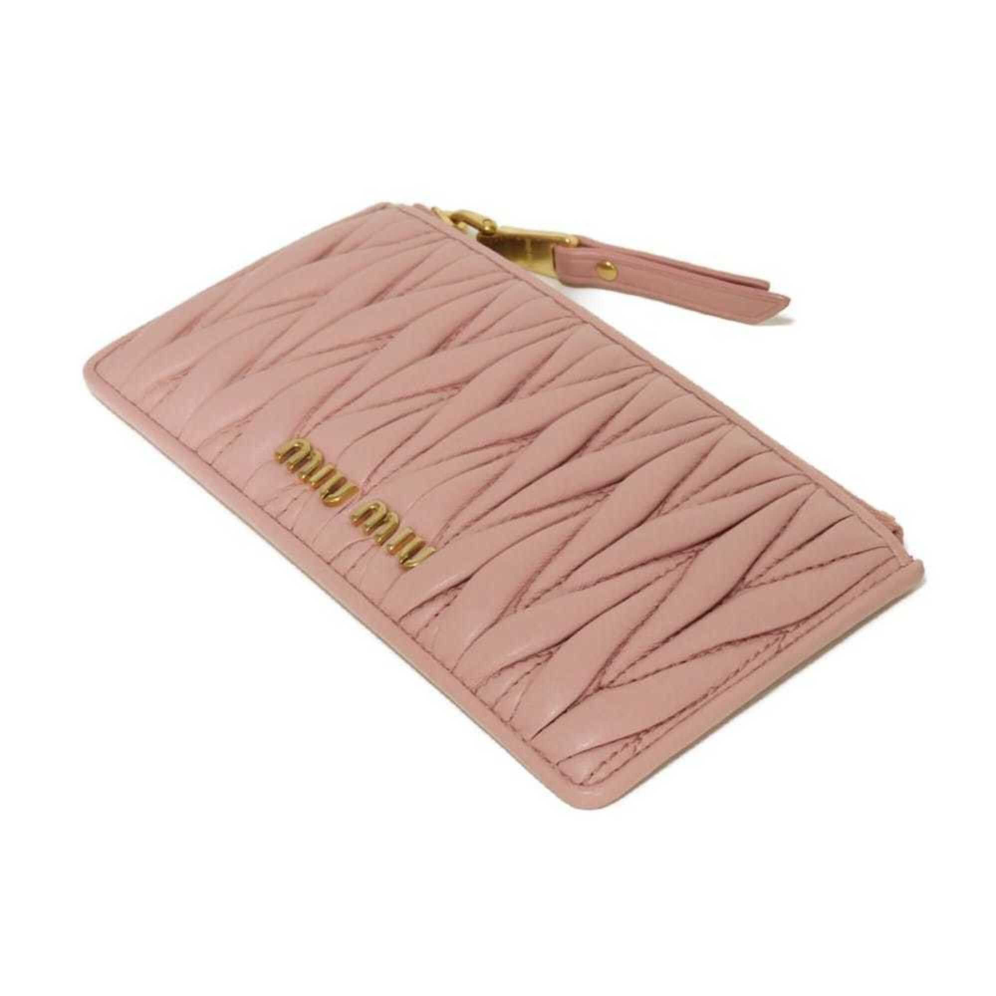 Miu Miu Miu coin case, Matelassé gathered lambskin card case with RFID IC chip, metal logo, pink, 5MB006, women's. Size ONE SIZE - 4 Thumbnail