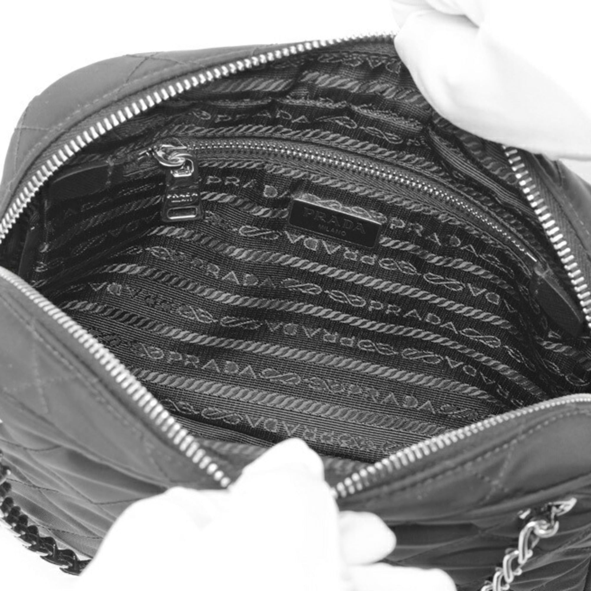 Prada Prada chain shoulder bag, model 1BH910, quilted nylon, black. Size ONE SIZE - 5 Thumbnail