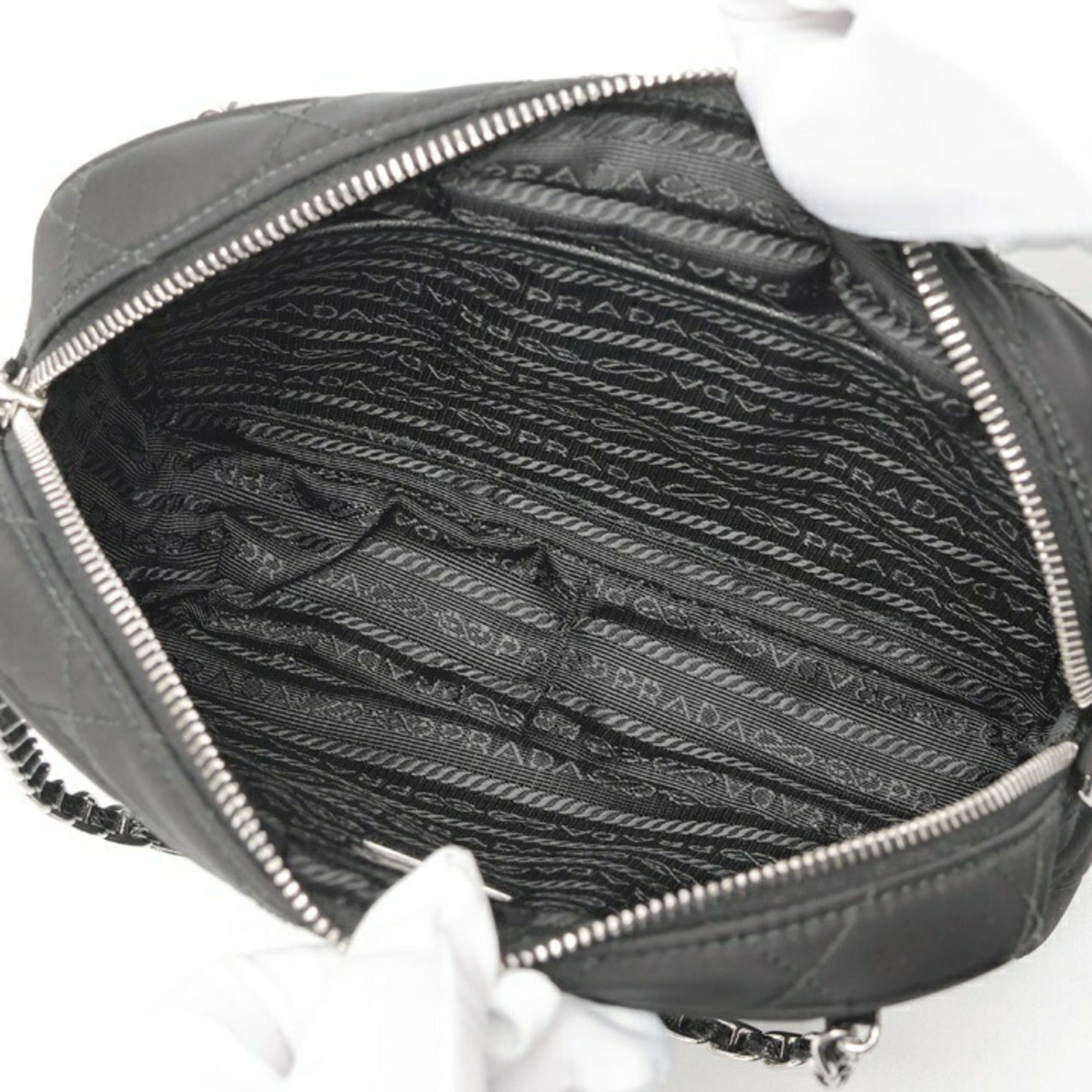 Prada Prada chain shoulder bag, model 1BH910, quilted nylon, black. Size ONE SIZE - 6 Thumbnail