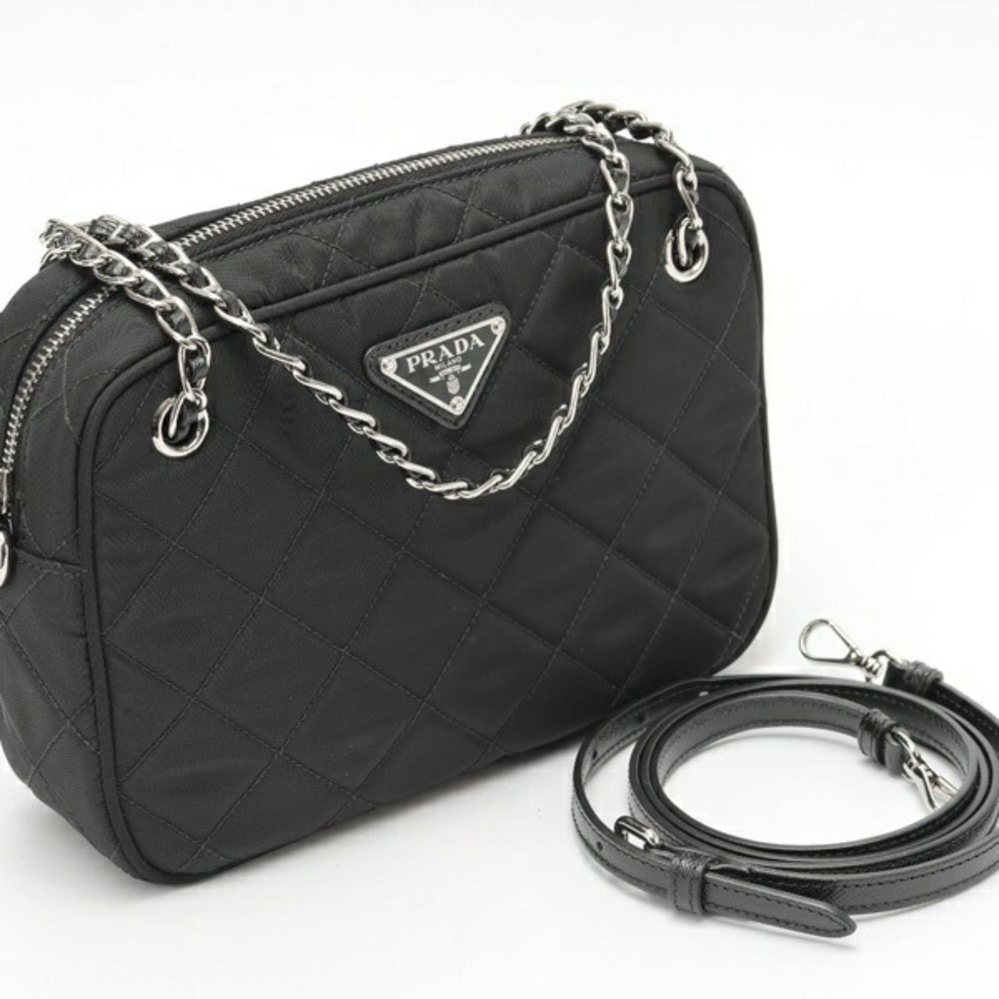 Prada Prada chain shoulder bag, model 1BH910, quilted nylon, black. Size ONE SIZE - 7 Thumbnail