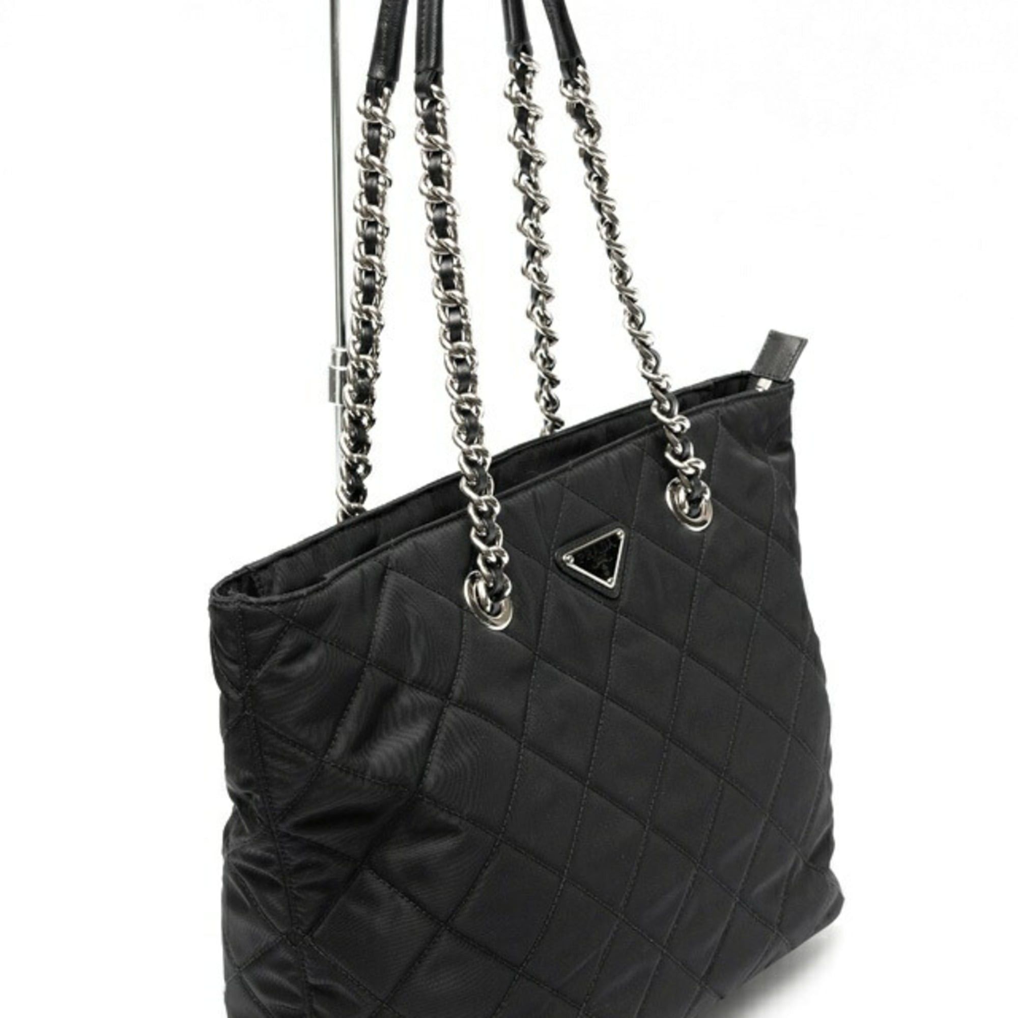 Prada Prada chain tote bag, 1BG017, quilted nylon, black. Size ONE SIZE - 2 Thumbnail