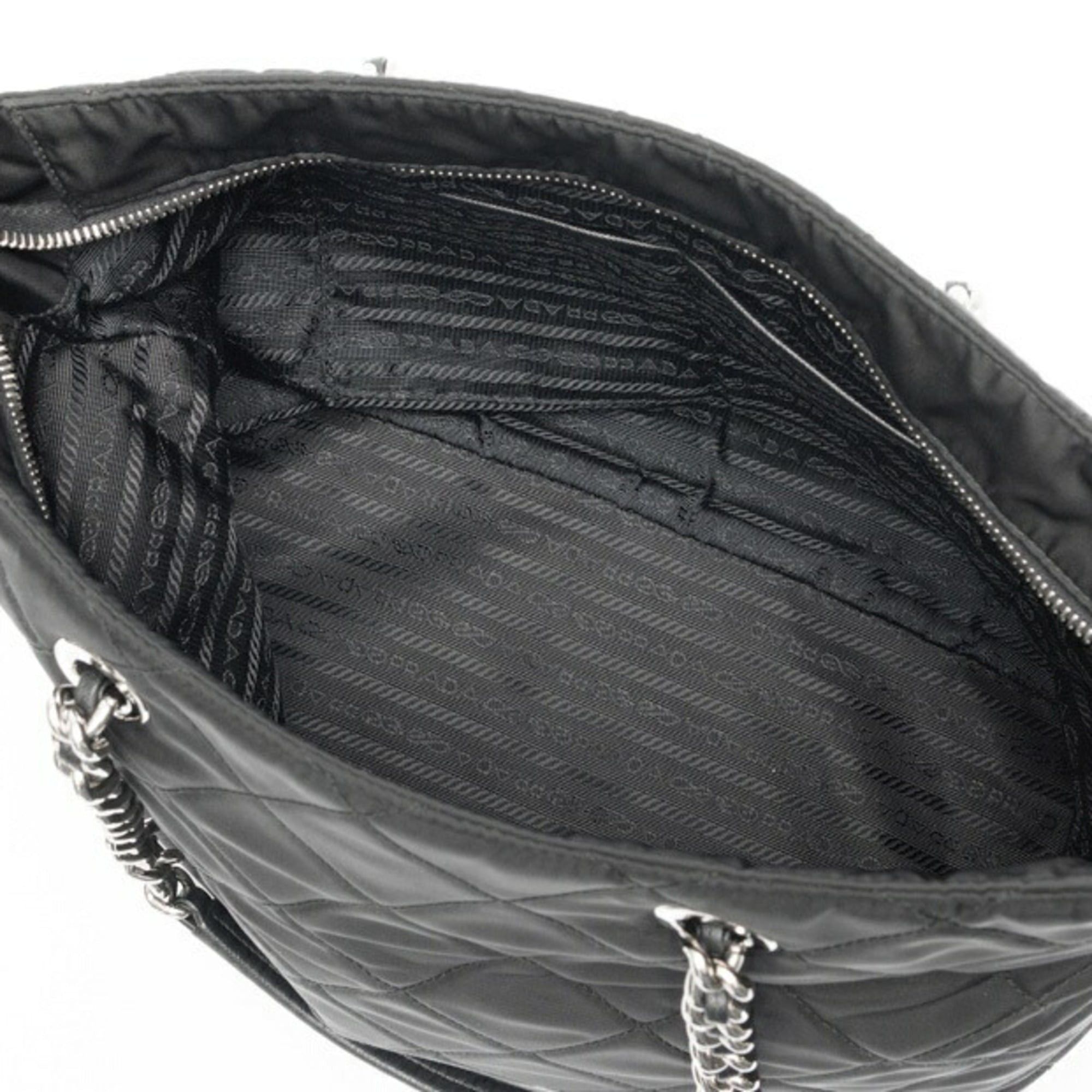 Prada Prada chain tote bag, 1BG017, quilted nylon, black. Size ONE SIZE - 7 Thumbnail