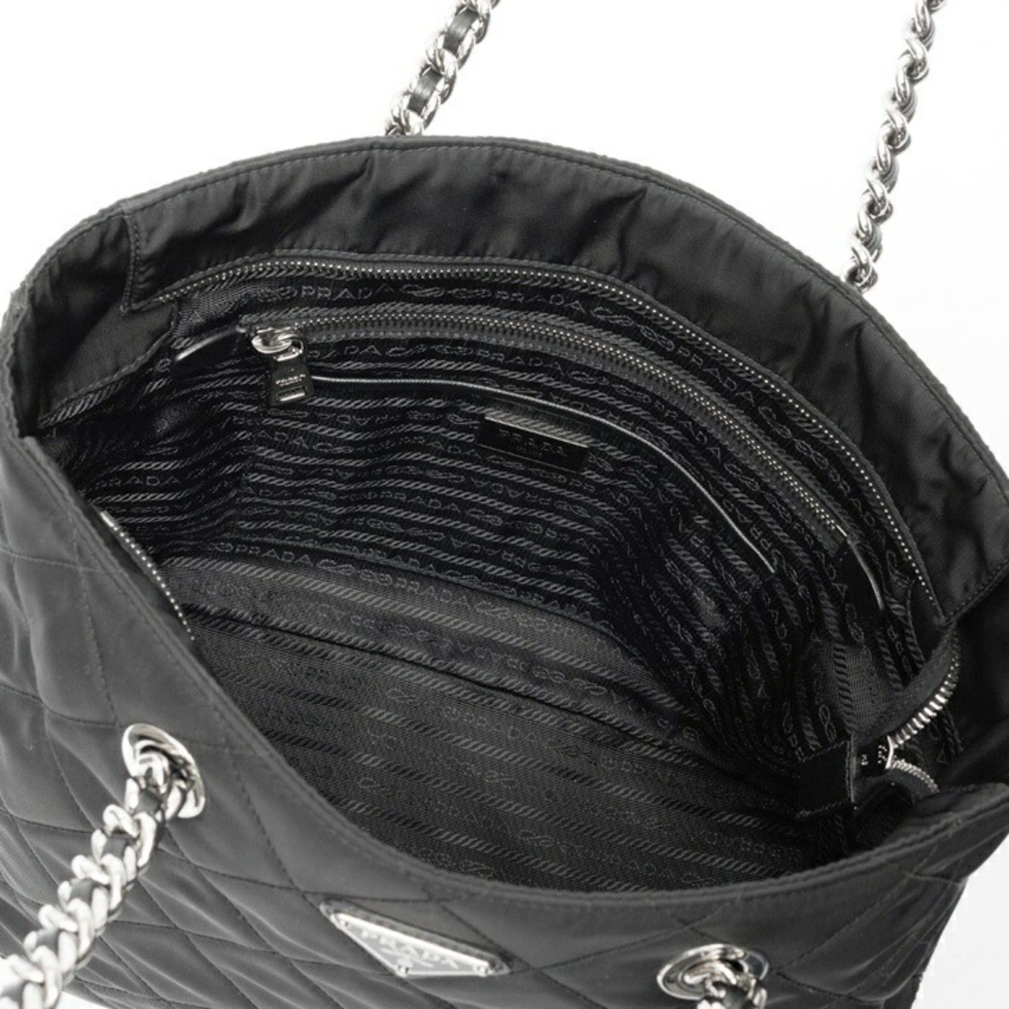 Prada Prada chain tote bag, 1BG017, quilted nylon, black. Size ONE SIZE - 6 Thumbnail