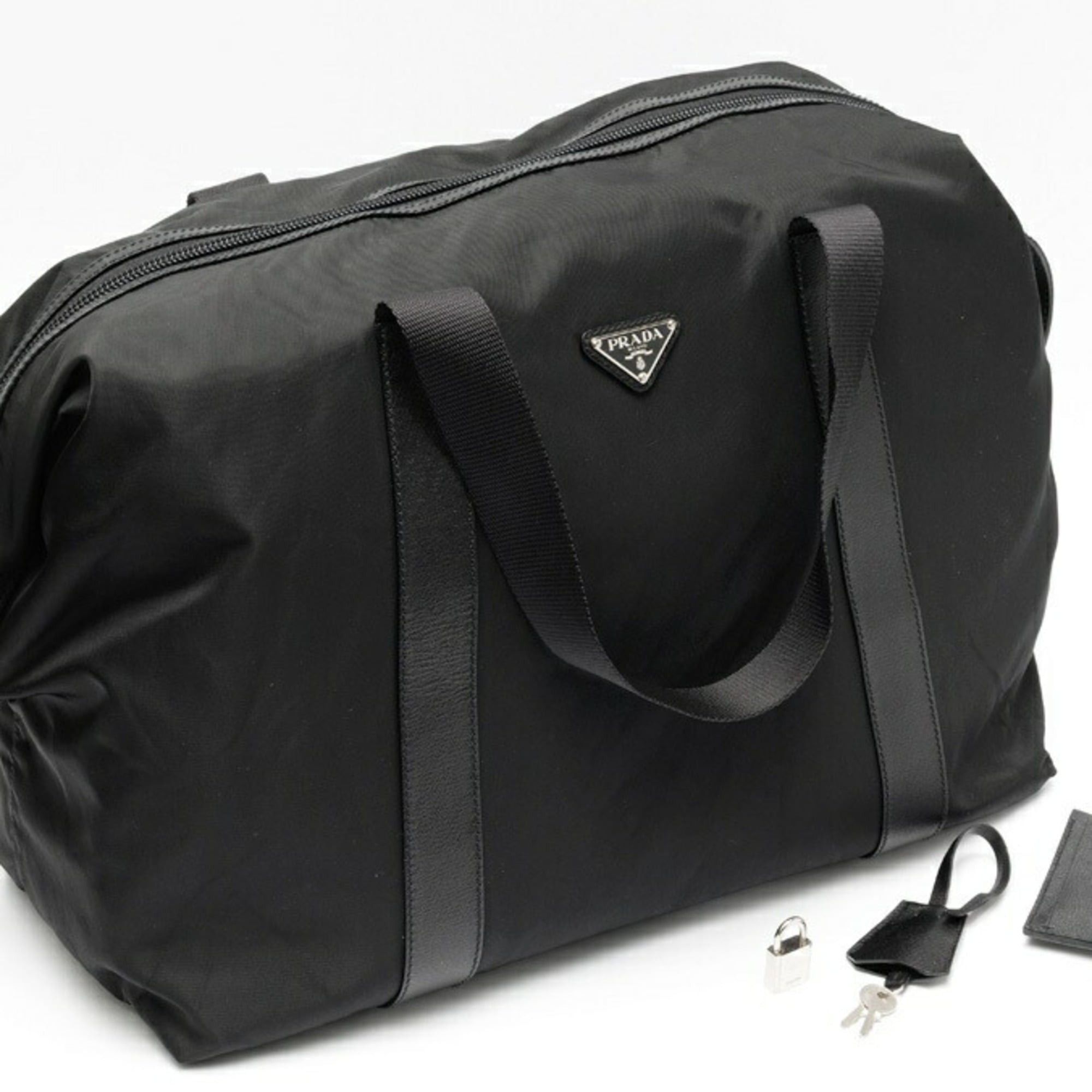 Prada Prada Nylon x Saffiano Leather Duffle Bag Boston 2VC796 Black Size ONE SIZE - 6 Thumbnail