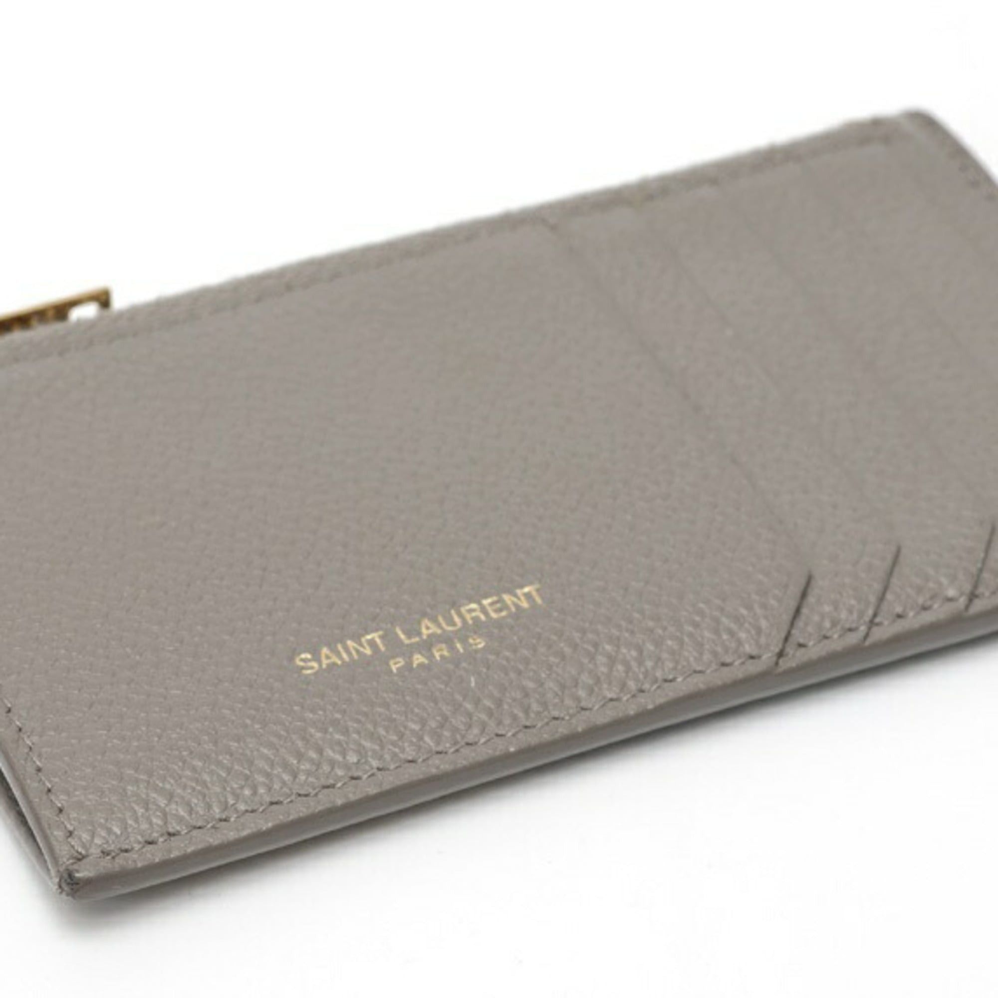 Saint Laurent Paris Saint Laurent Fragment Card Case Coin Holder 631992 Leather Gray Size ONE SIZE - 3 Thumbnail