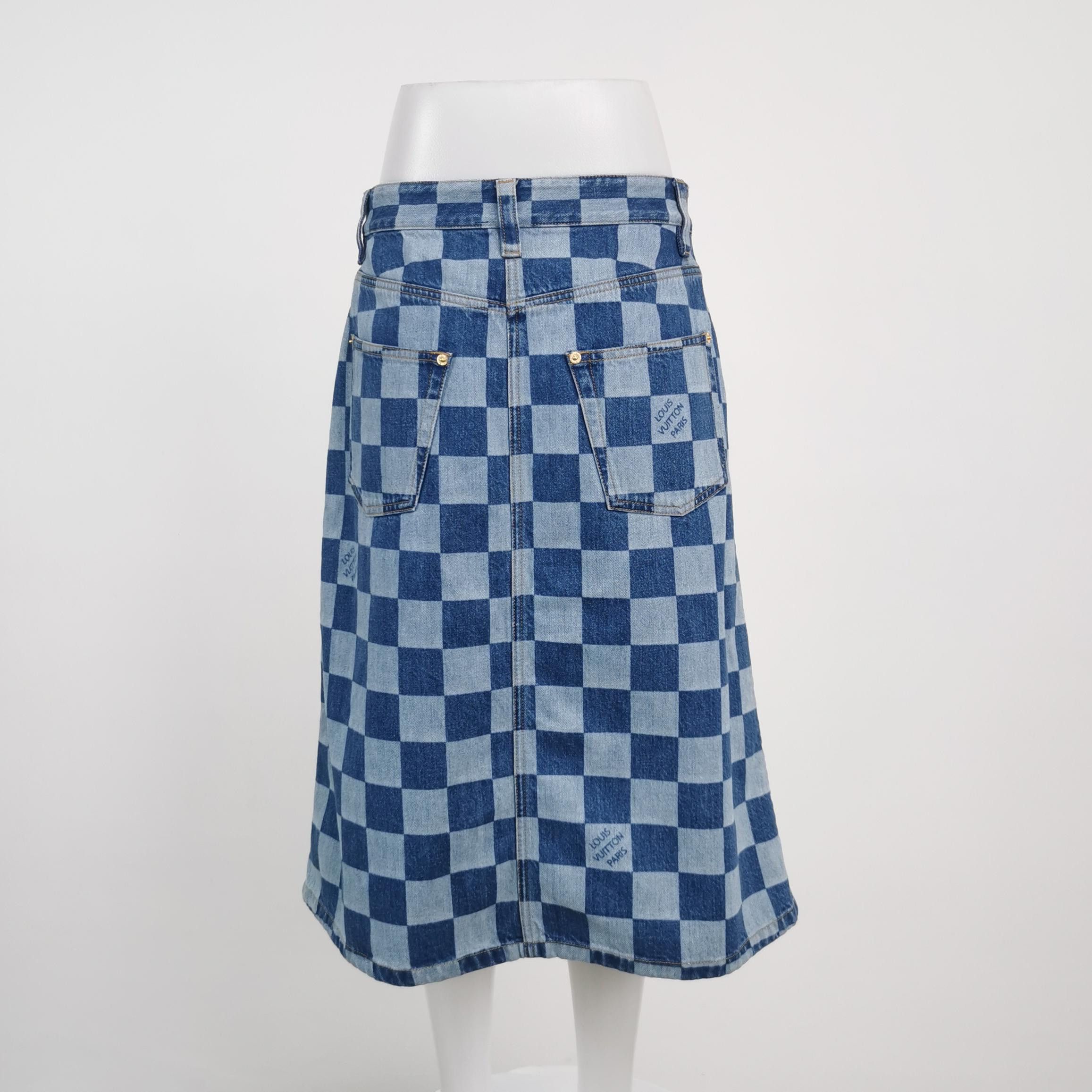 Louis Vuitton Louis Vuitton Checkerboard Denim Midi Skirt Size 38 Size 27" / US 4 / IT 40 - 2 Thumbnail