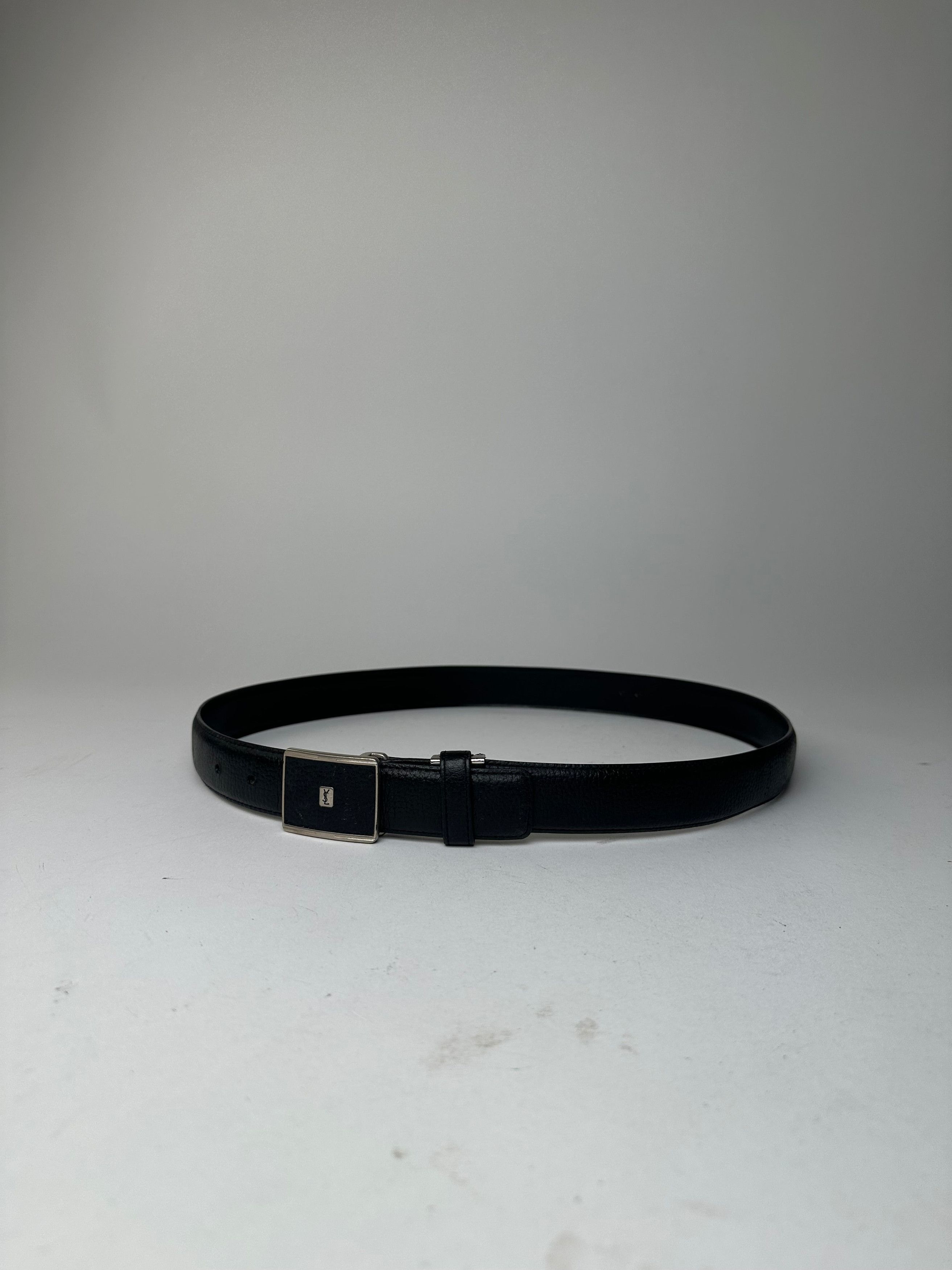Yves Saint Laurent Textured Leather Belt Silver Buckle Black Size ONE SIZE - 5 Thumbnail