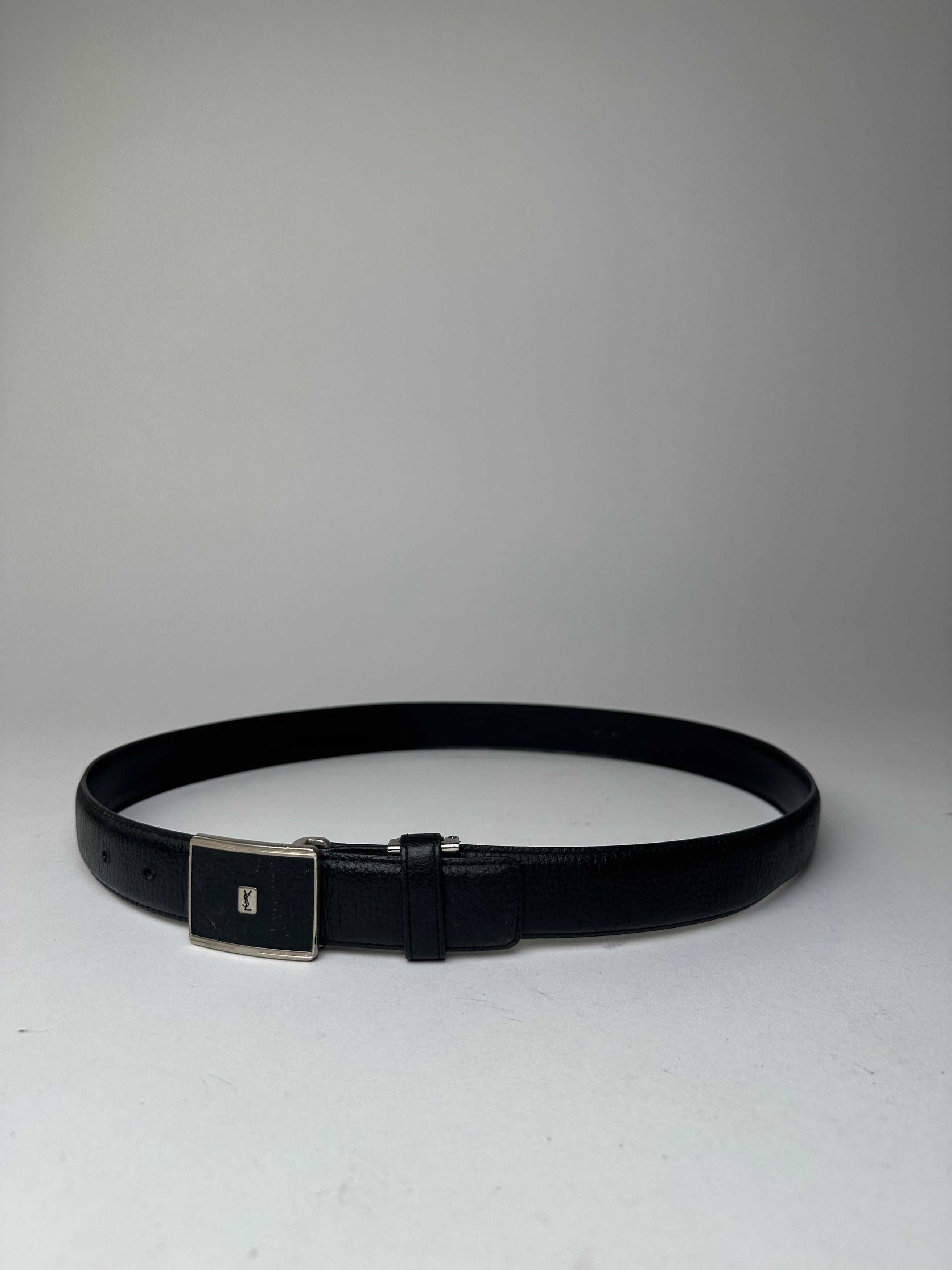 Yves Saint Laurent Textured Leather Belt Silver Buckle Black Size ONE SIZE - 10 Thumbnail