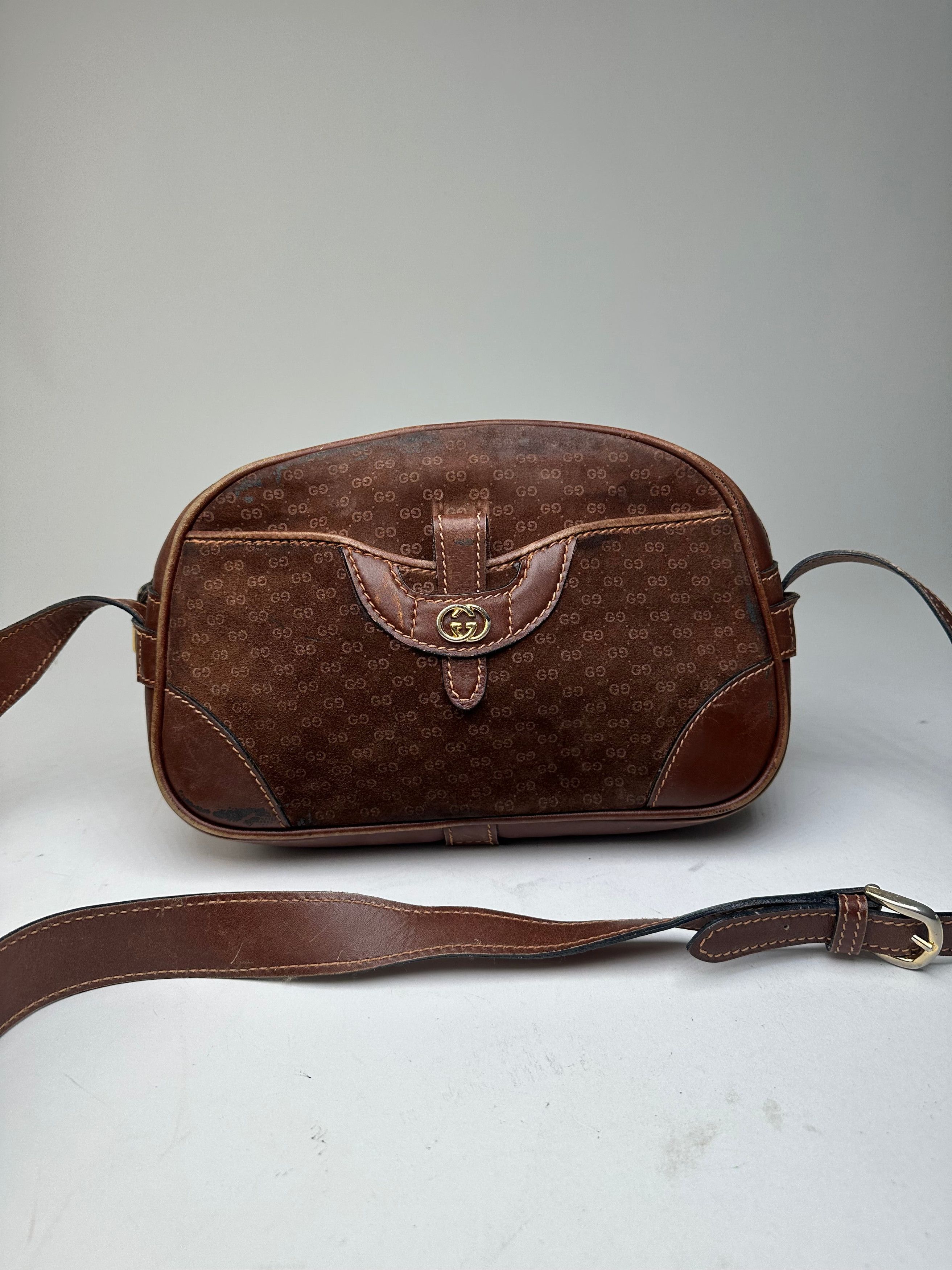 Gucci Vintage Canvas Shoulder Bag Brown Size ONE SIZE - 7 Thumbnail