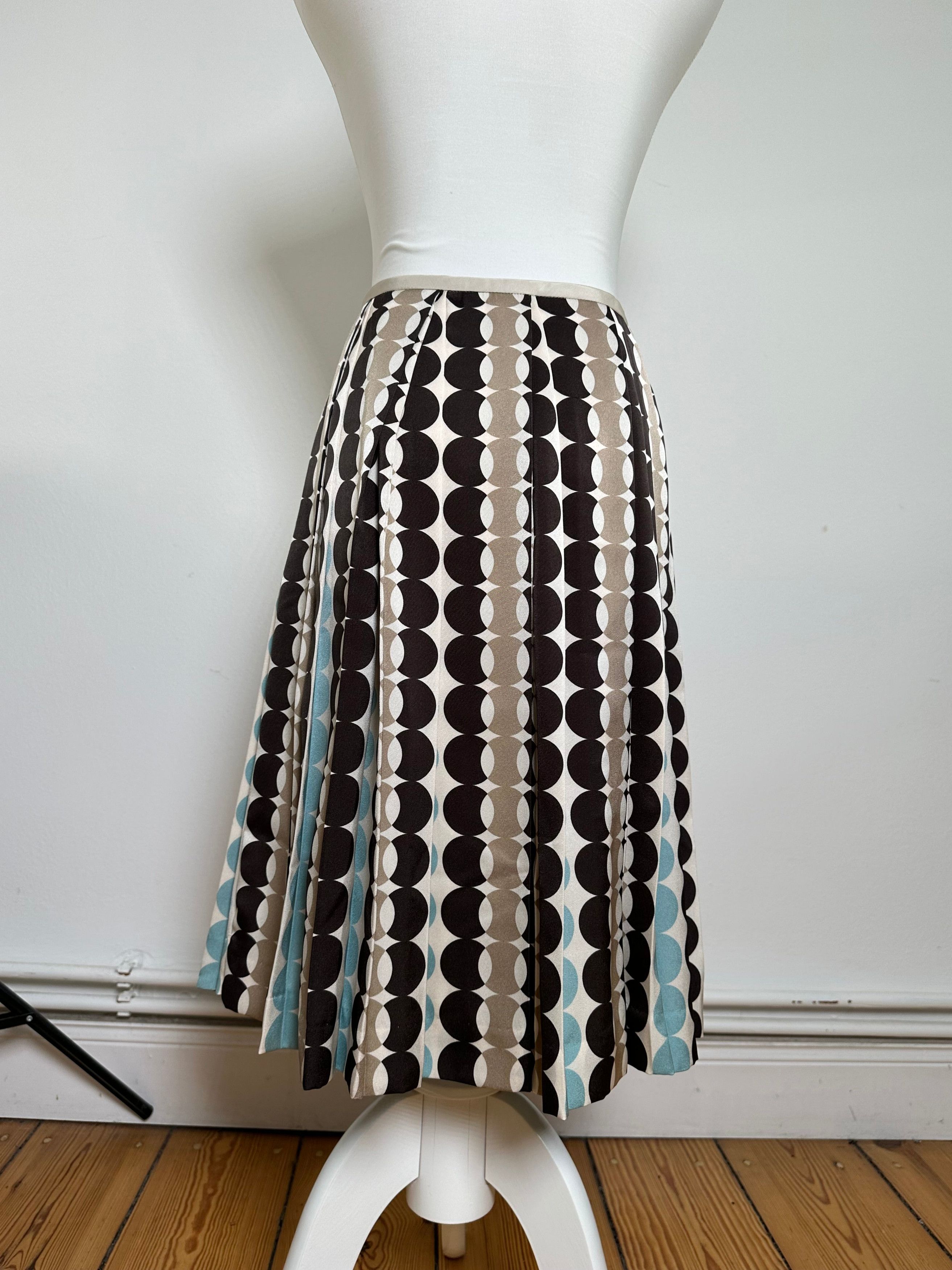 Courreges Geometric Print Skirt Brown Blue Cream Polyester Size 27" / US 4 / IT 40 - 11 Thumbnail
