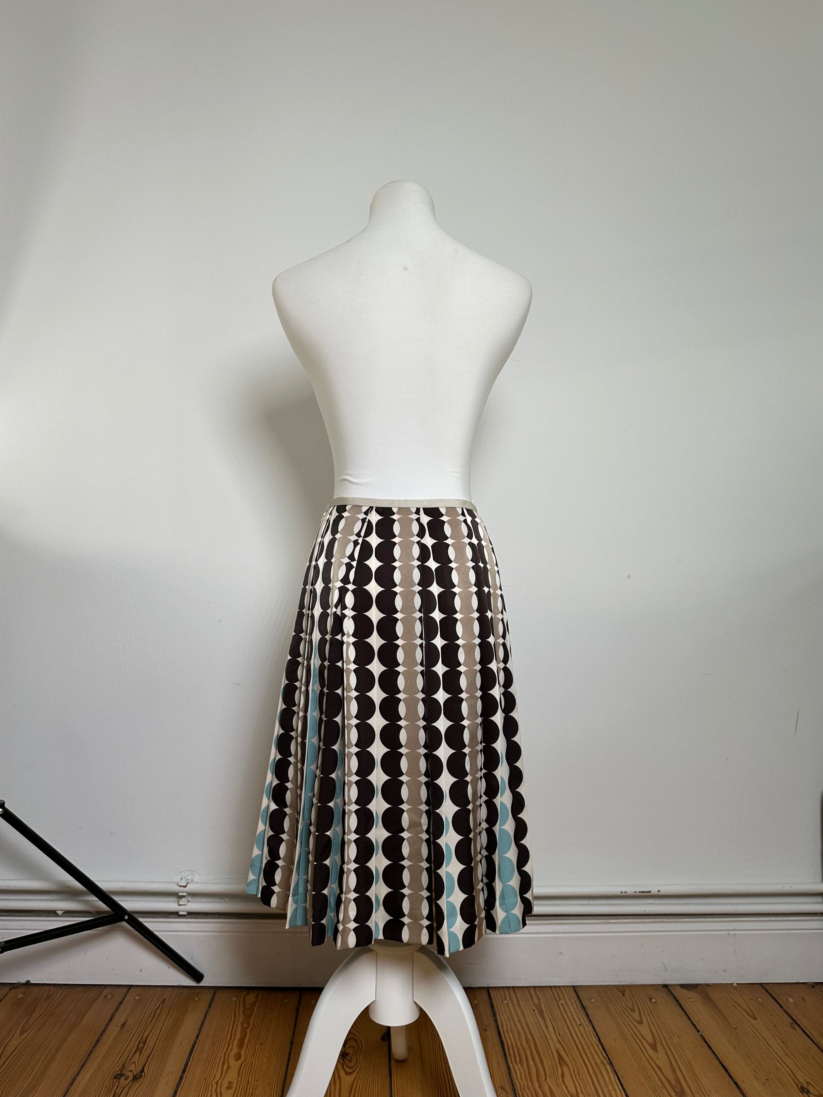 Courreges Geometric Print Skirt Brown Blue Cream Polyester Size 27" / US 4 / IT 40 - 3 Thumbnail