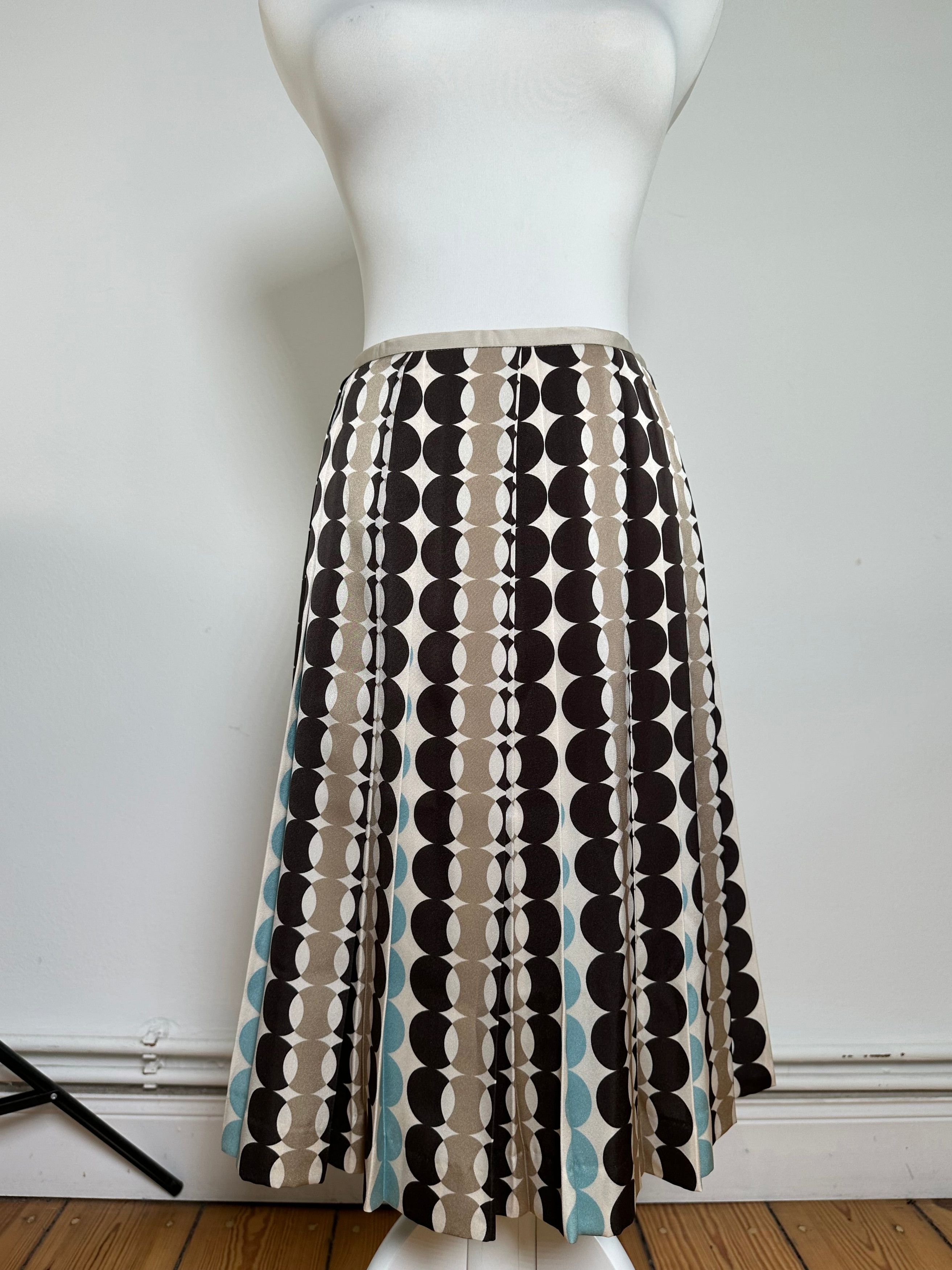 Courreges Geometric Print Skirt Brown Blue Cream Polyester Size 27" / US 4 / IT 40 - 12 Thumbnail