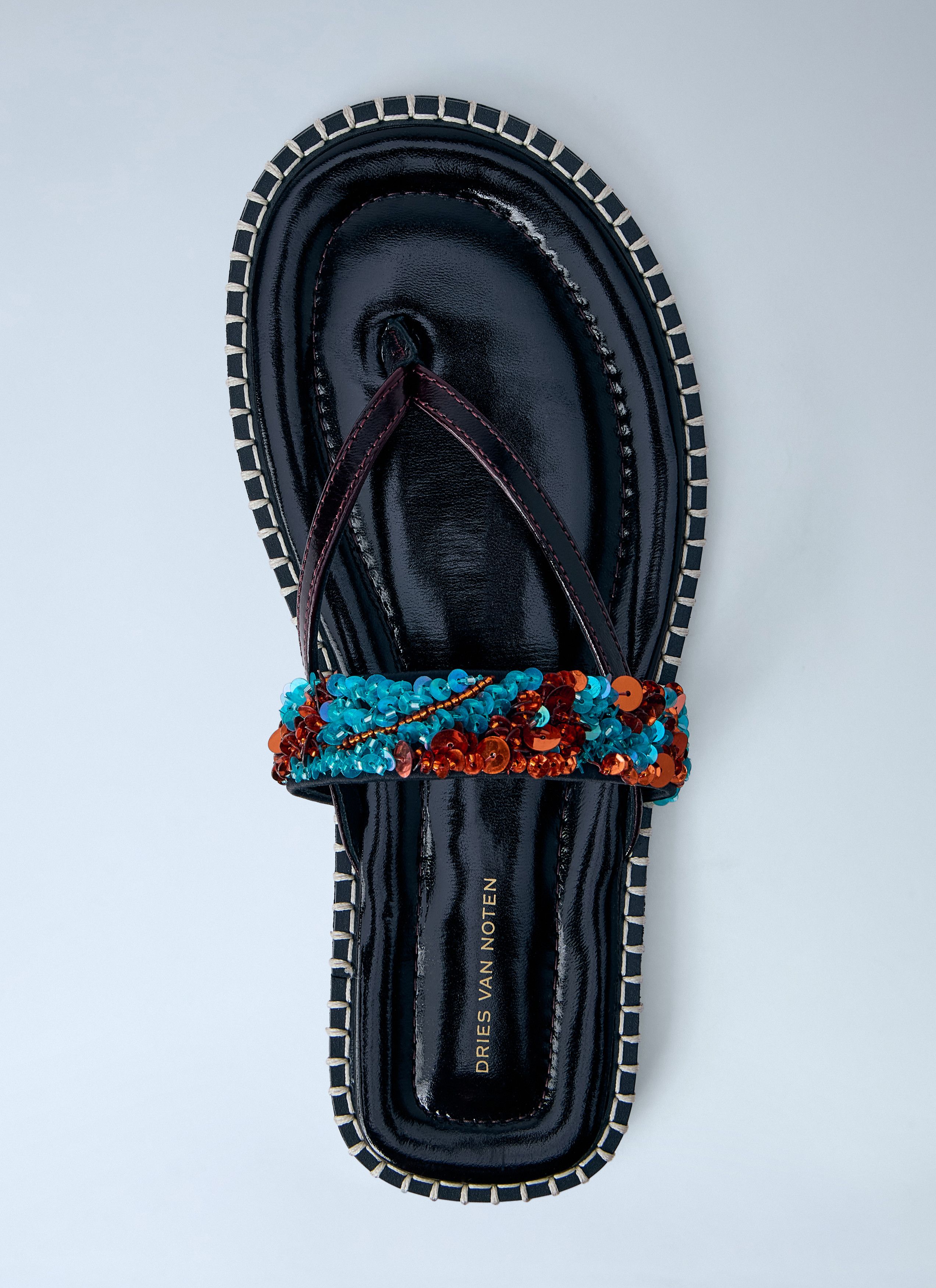 Dries Van Noten Embellished Whipstitched Leather Sandals Size US 8 / IT 38 - 6 Thumbnail