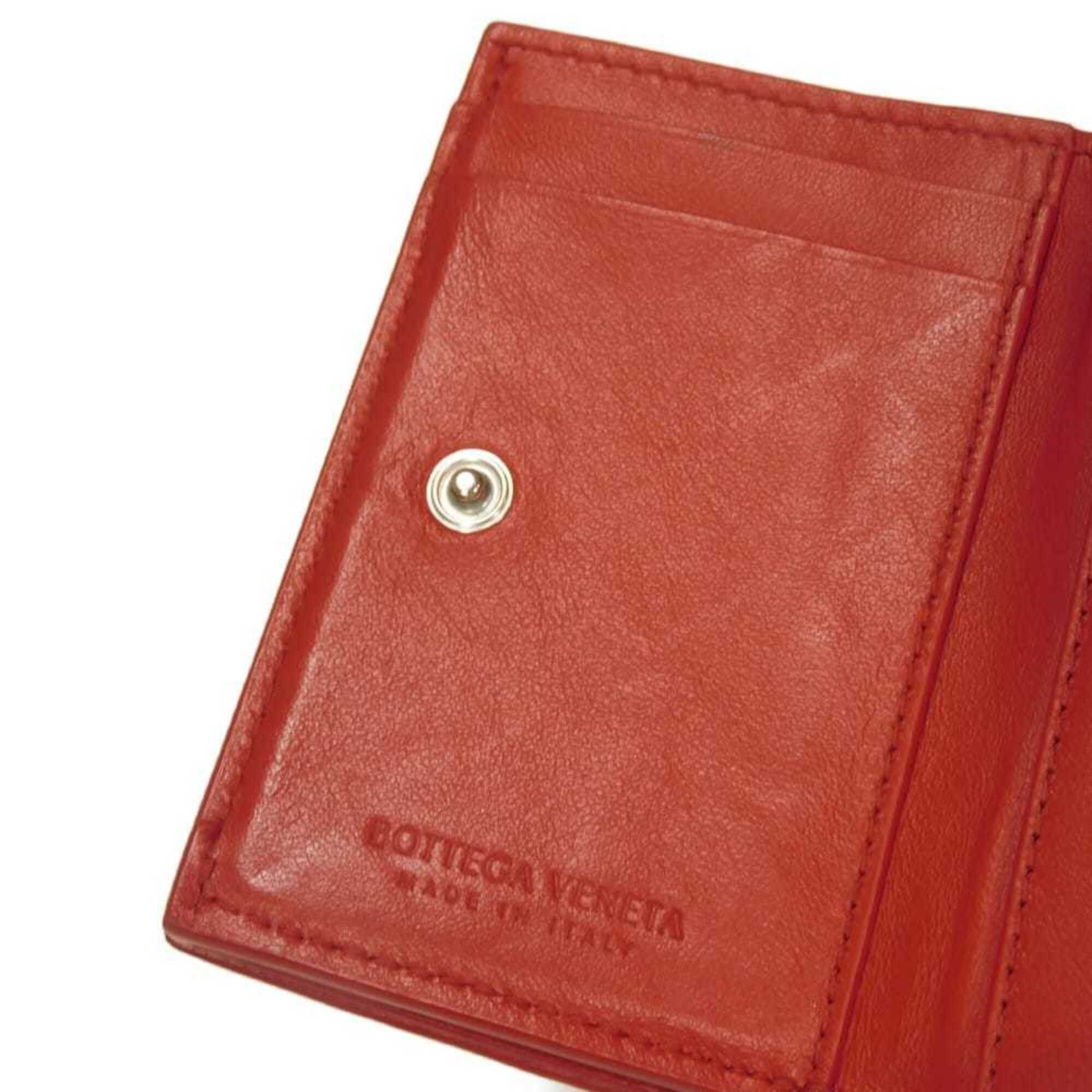 Bottega Veneta Bottega Veneta Tiny Nappa Calf Tri-fold Wallet with RFID IC Chip, Maxi Intrecciato, Red, 635561, Men's & Women's Size ONE SIZE - 11 Thumbnail
