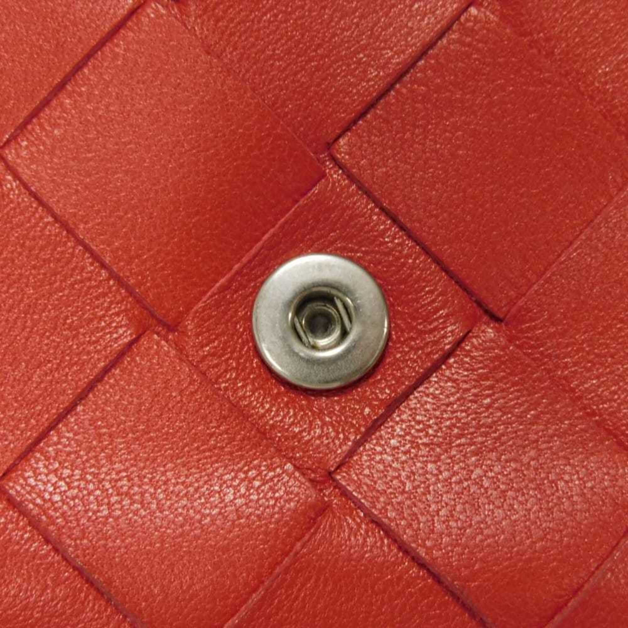 Bottega Veneta Bottega Veneta Tiny Nappa Calf Tri-fold Wallet with RFID IC Chip, Maxi Intrecciato, Red, 635561, Men's & Women's Size ONE SIZE - 10 Thumbnail