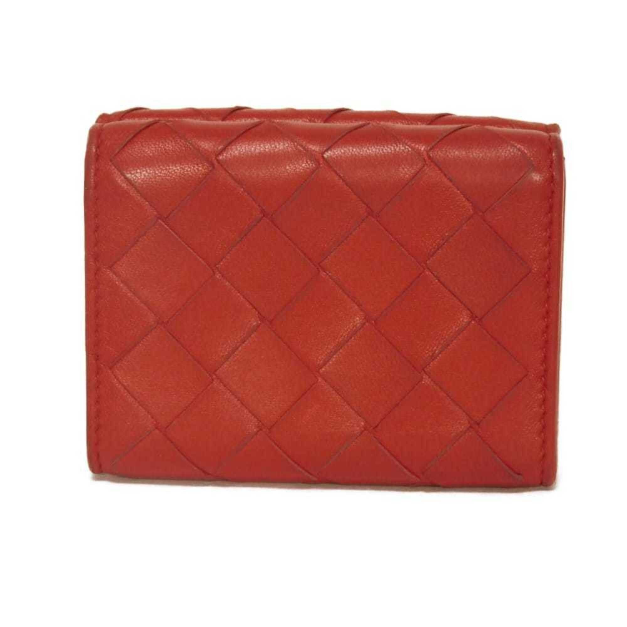 Bottega Veneta Bottega Veneta Tiny Nappa Calf Tri-fold Wallet with RFID IC Chip, Maxi Intrecciato, Red, 635561, Men's & Women's Size ONE SIZE - 3 Thumbnail
