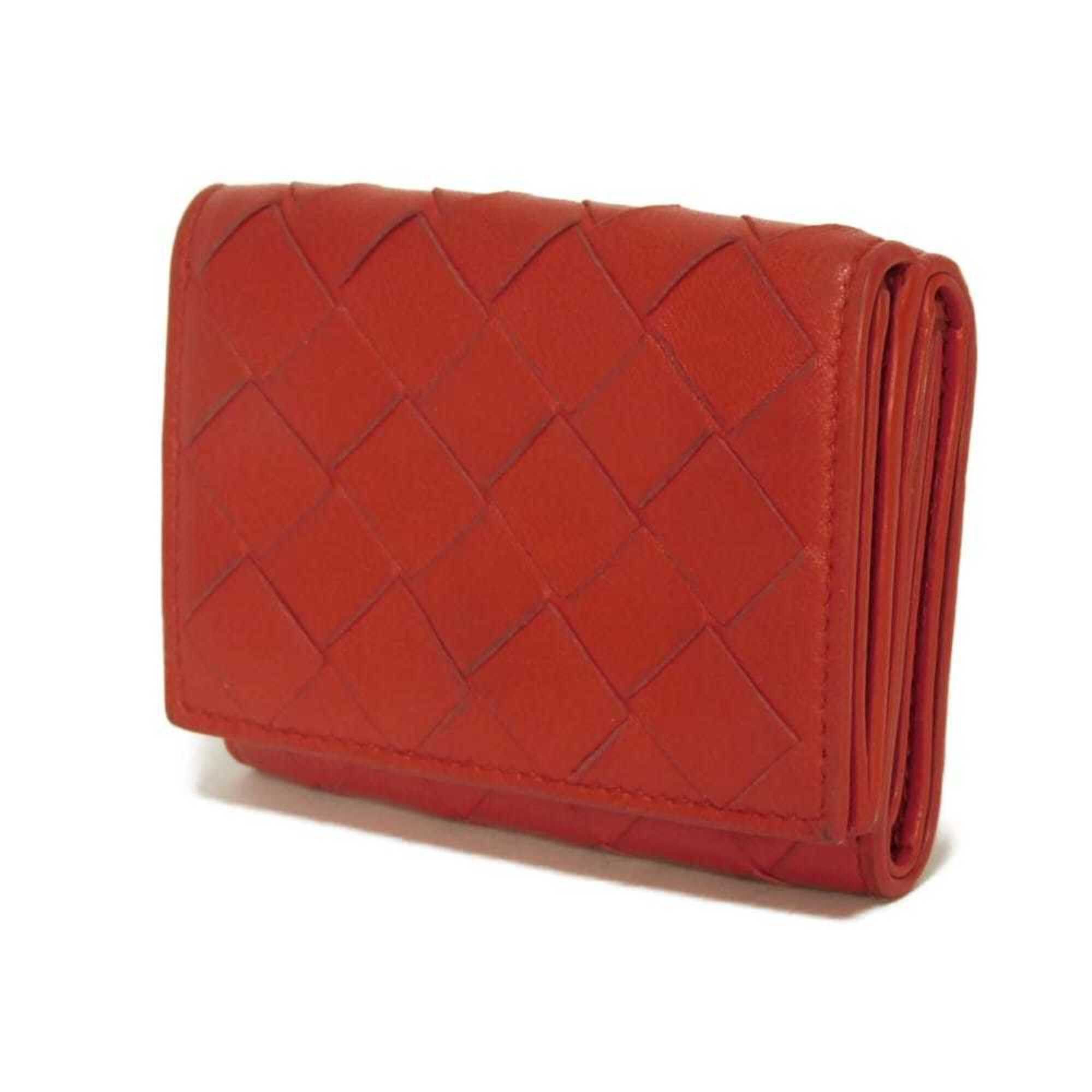 Bottega Veneta Bottega Veneta Tiny Nappa Calf Tri-fold Wallet with RFID IC Chip, Maxi Intrecciato, Red, 635561, Men's & Women's Size ONE SIZE - 2 Thumbnail