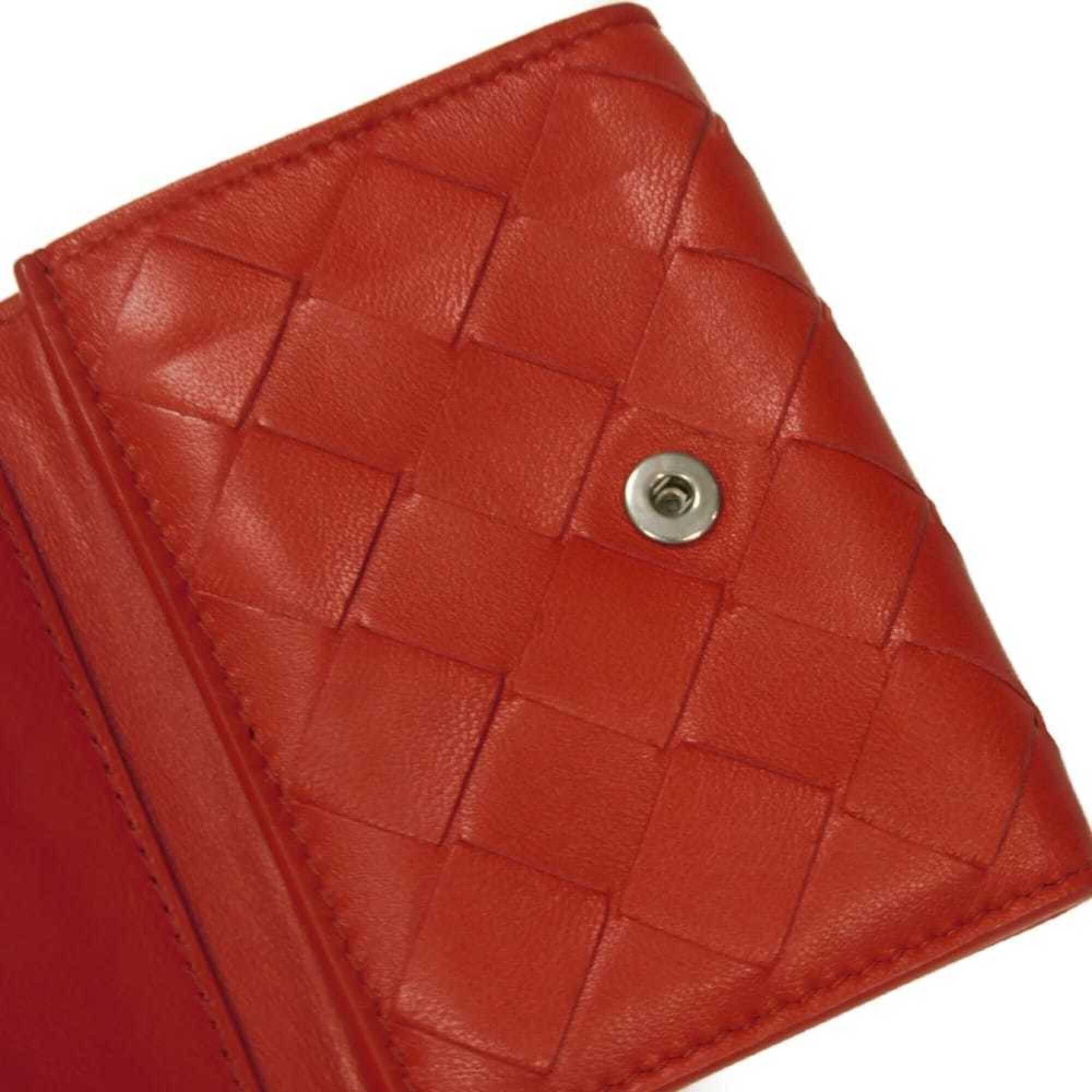 Bottega Veneta Bottega Veneta Tiny Nappa Calf Tri-fold Wallet with RFID IC Chip, Maxi Intrecciato, Red, 635561, Men's & Women's Size ONE SIZE - 22 Thumbnail