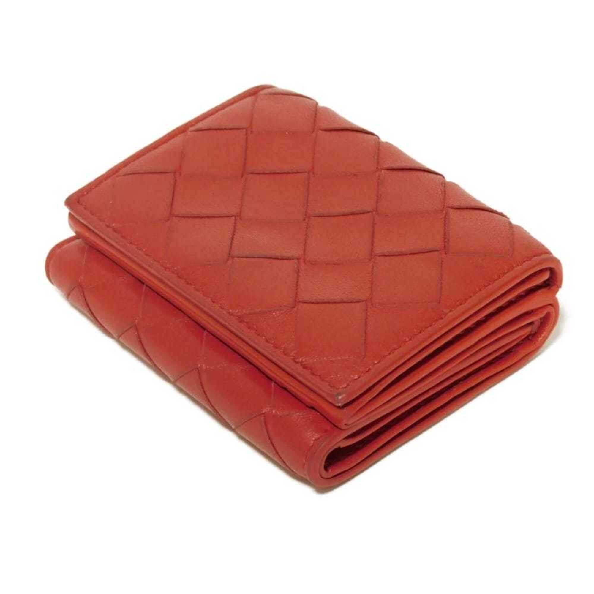 Bottega Veneta Bottega Veneta Tiny Nappa Calf Tri-fold Wallet with RFID IC Chip, Maxi Intrecciato, Red, 635561, Men's & Women's Size ONE SIZE - 4 Thumbnail