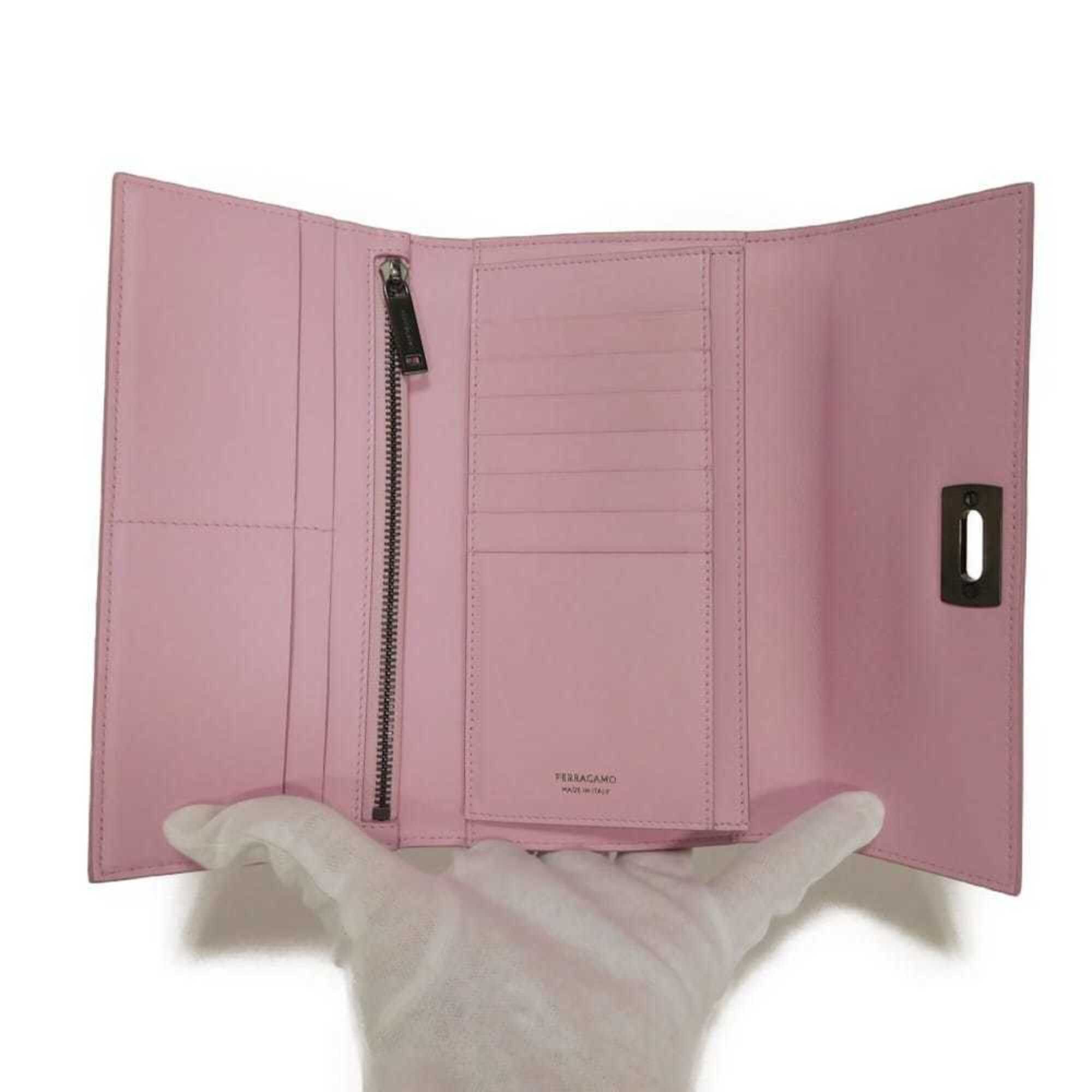 Salvatore Ferragamo Salvatore Ferragamo Wanda Long Flap Wallet, New Logo, Calfskin, Pink, Tri-fold, Gancini Bubblegum, 220433, Women's Size ONE SIZE - 5 Thumbnail