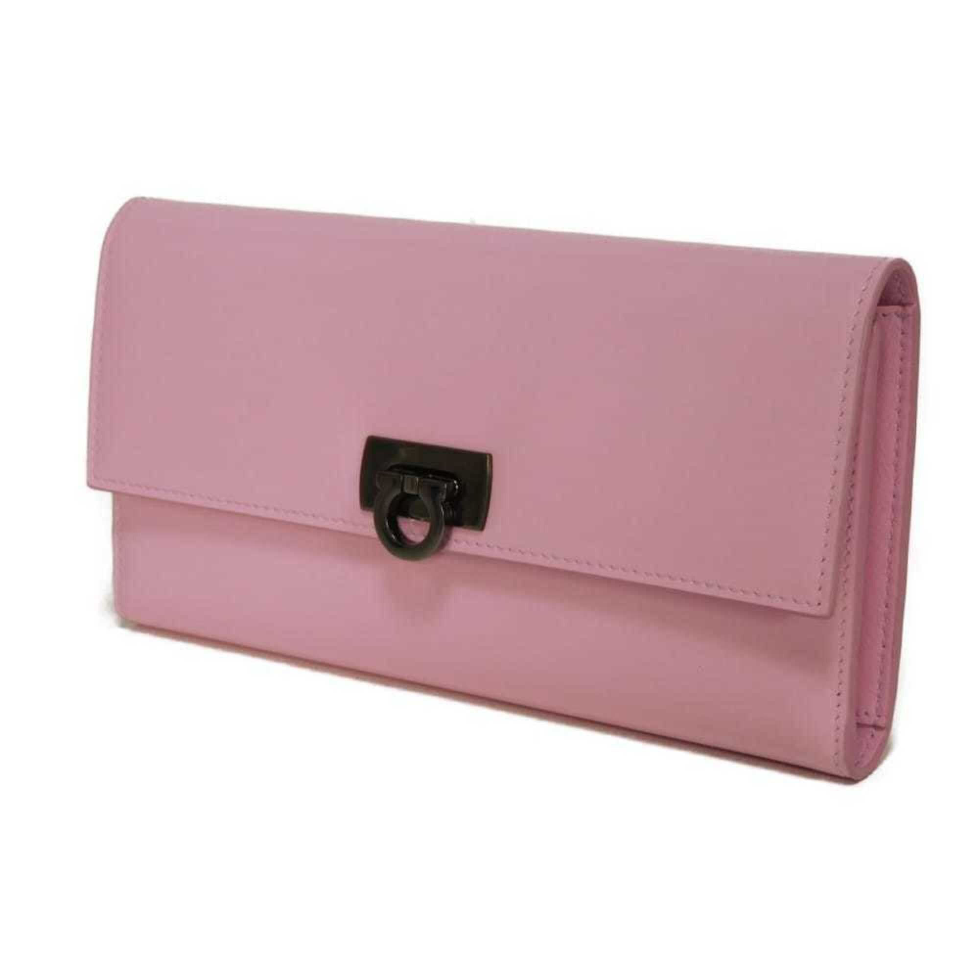 Salvatore Ferragamo Salvatore Ferragamo Wanda Long Flap Wallet, New Logo, Calfskin, Pink, Tri-fold, Gancini Bubblegum, 220433, Women's Size ONE SIZE - 2 Thumbnail