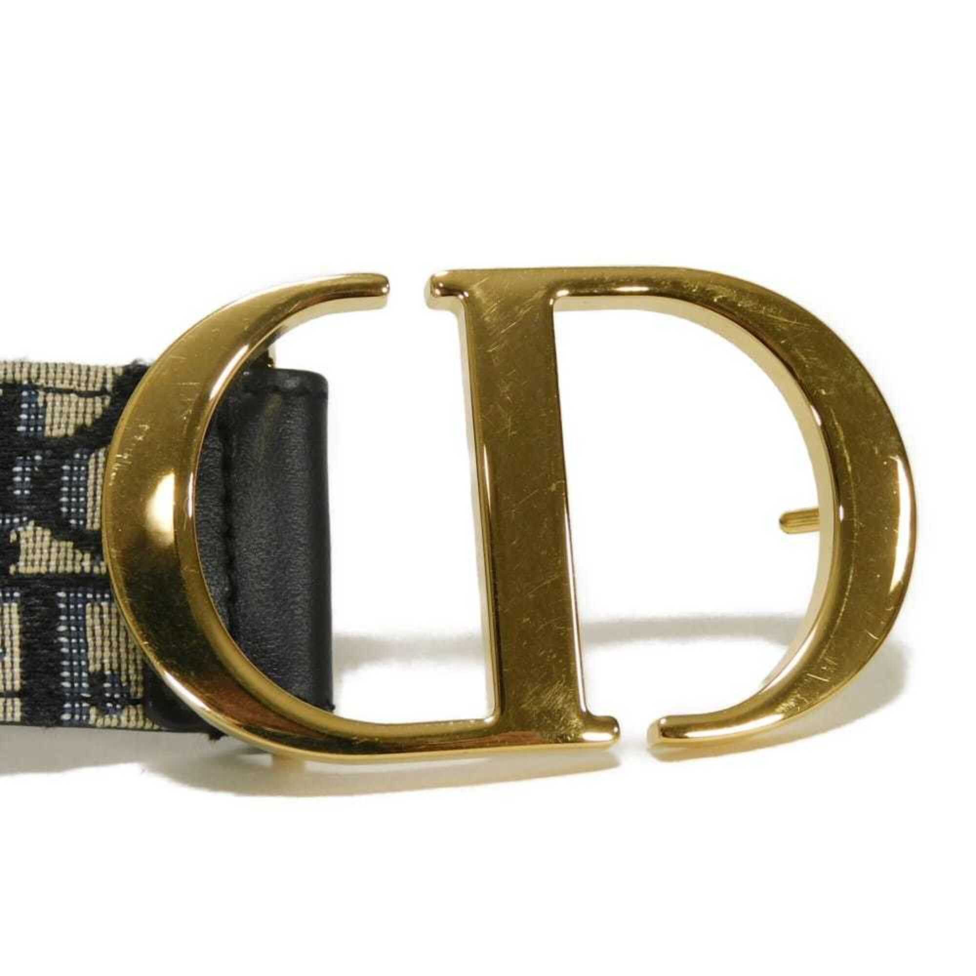 Dior Christian Dior Dior belt, size 30 Montaigne, 35mm, 75cm, CD logo, calfskin, black/navy, oblique jacquard, cotton, beige, women's. Size ONE SIZE - 3 Thumbnail
