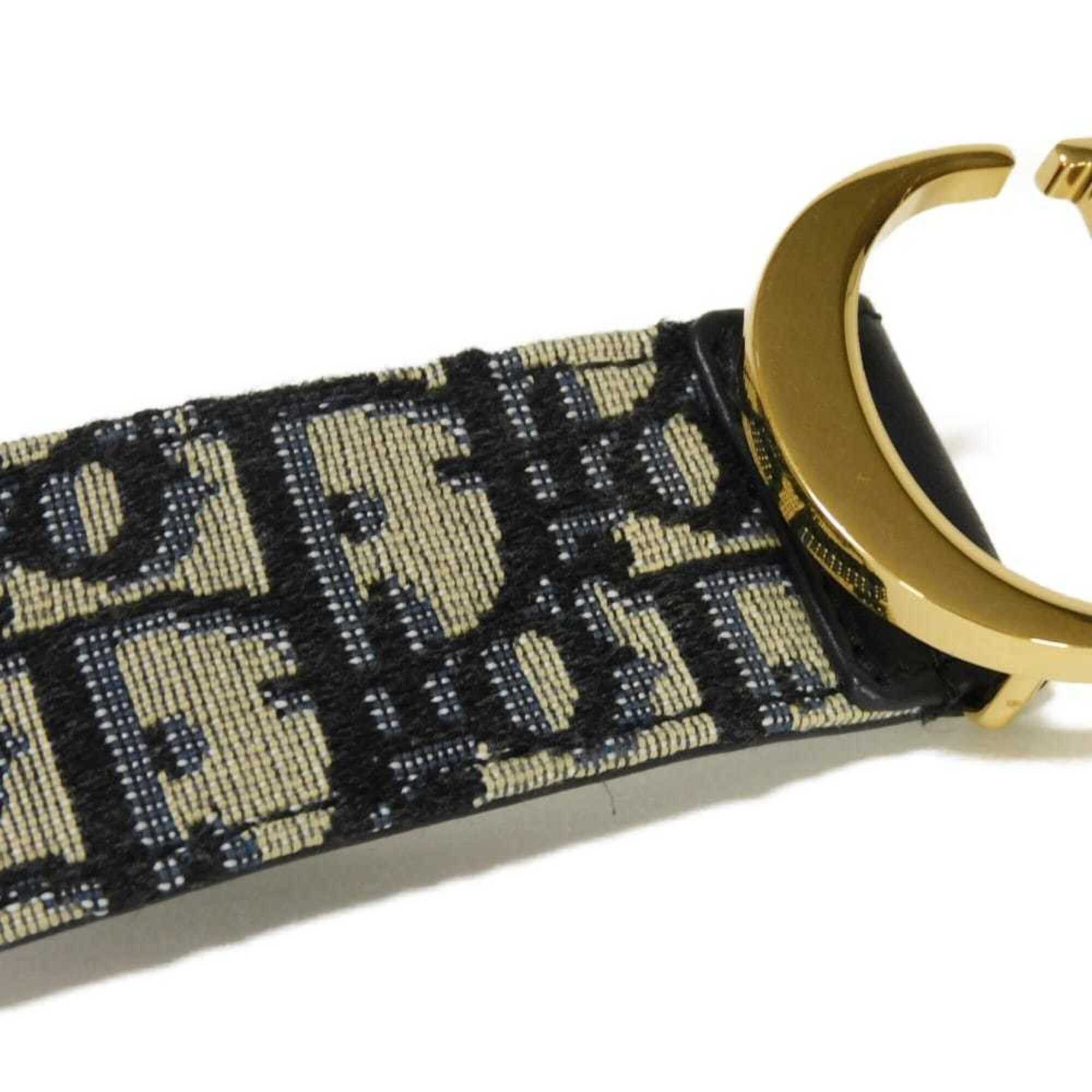 Dior Christian Dior Dior belt, size 30 Montaigne, 35mm, 75cm, CD logo, calfskin, black/navy, oblique jacquard, cotton, beige, women's. Size ONE SIZE - 5 Thumbnail