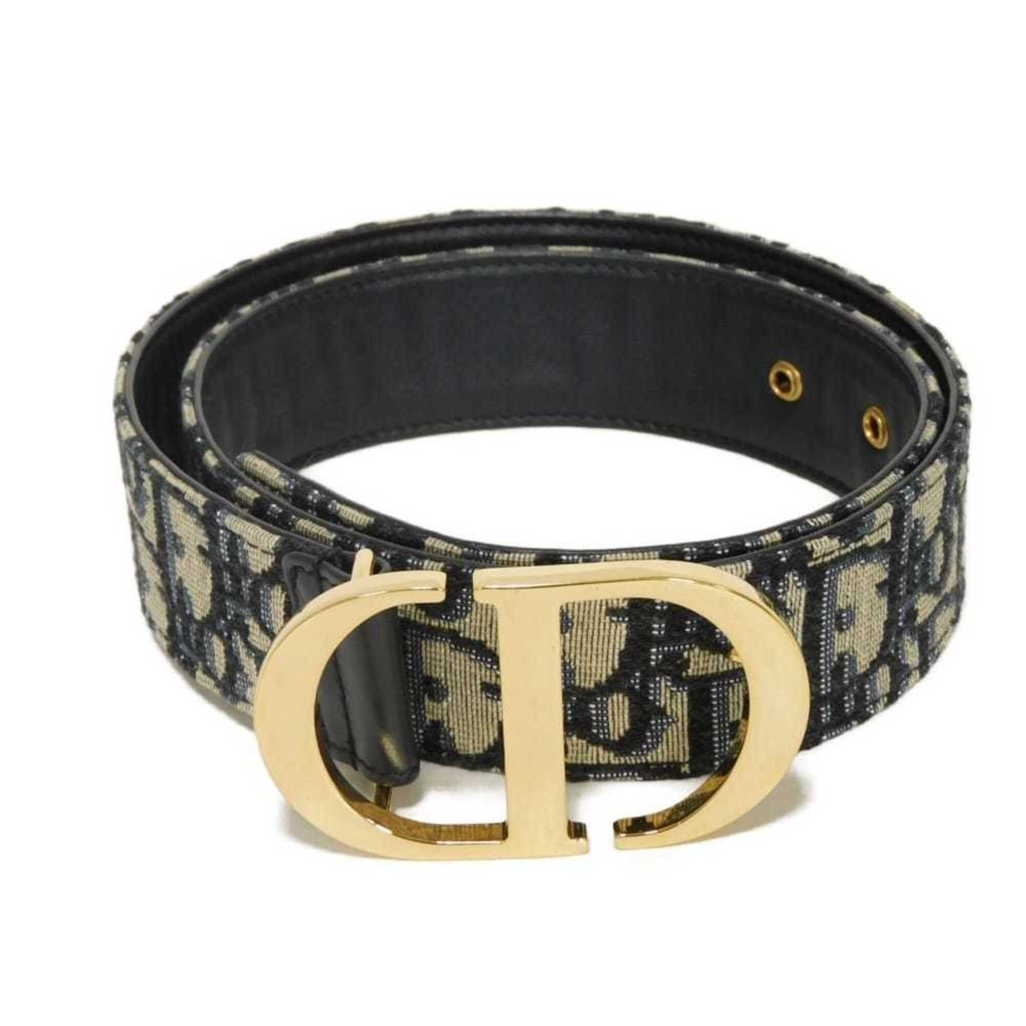 Dior Christian Dior Dior belt, size 30 Montaigne, 35mm, 75cm, CD logo, calfskin, black/navy, oblique jacquard, cotton, beige, women's. Size ONE SIZE - 2 Thumbnail