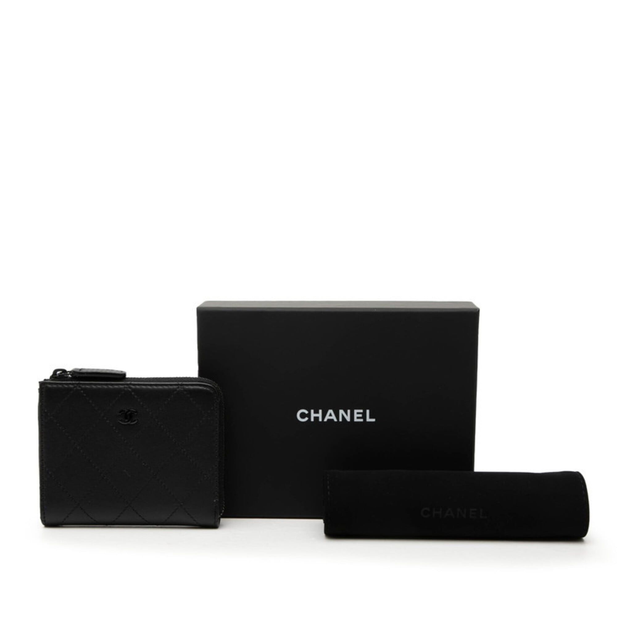 Chanel Chanel Coco Mark Matelassé Wallet/Coin Case Compact Wallet L-shaped Zipper AP3997 So Black Leather Women's CHANEL Size ONE SIZE - 7 Thumbnail