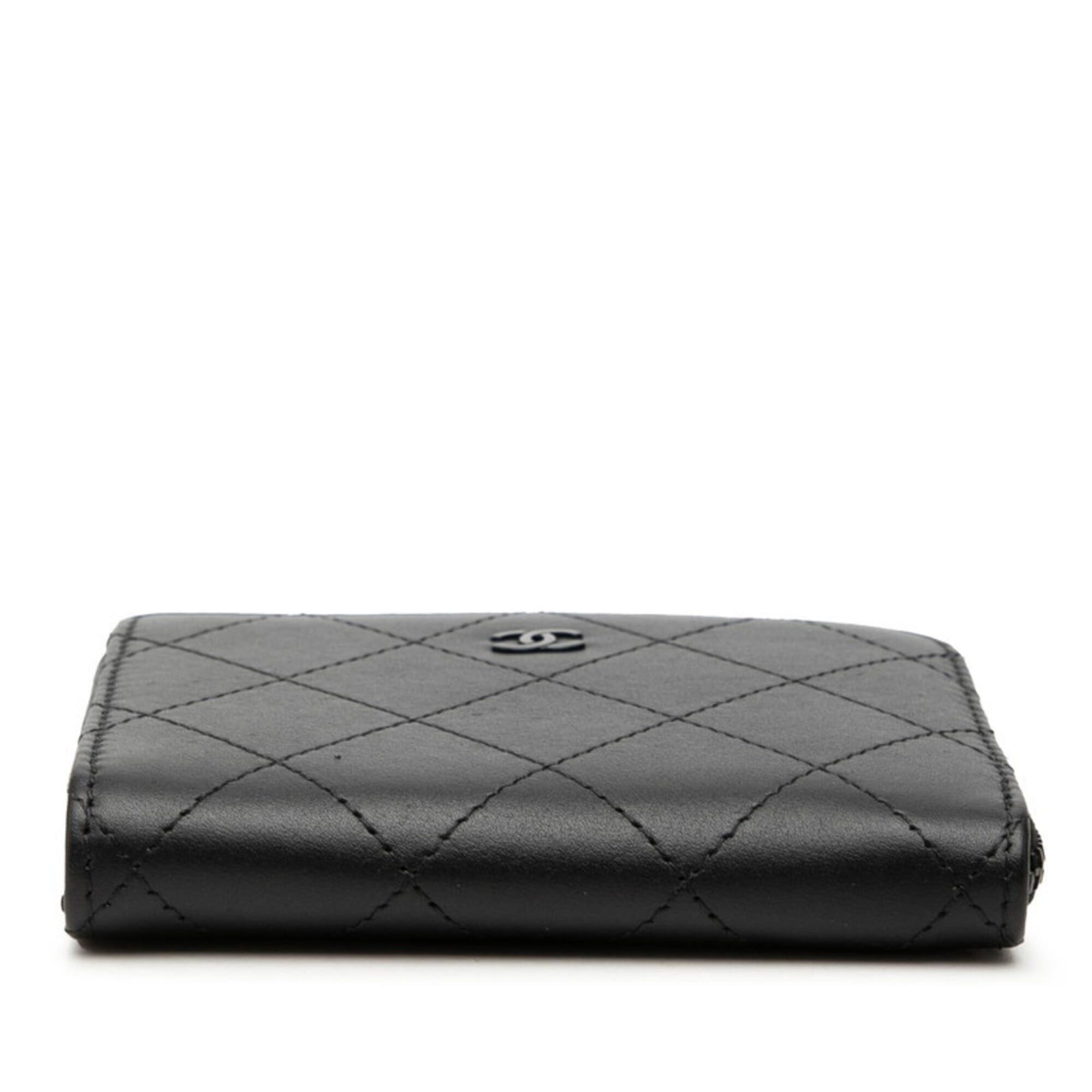 Chanel Chanel Coco Mark Matelassé Wallet/Coin Case Compact Wallet L-shaped Zipper AP3997 So Black Leather Women's CHANEL Size ONE SIZE - 3 Thumbnail