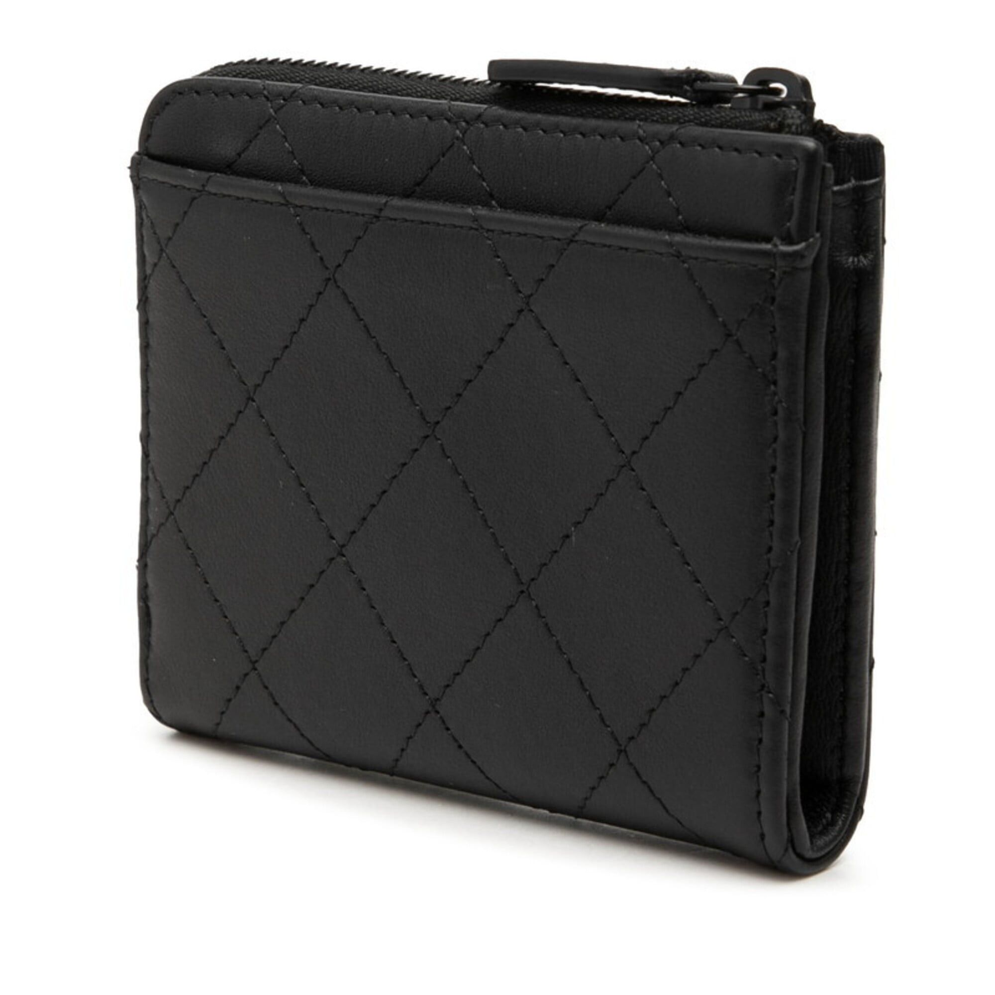 Chanel Chanel Coco Mark Matelassé Wallet/Coin Case Compact Wallet L-shaped Zipper AP3997 So Black Leather Women's CHANEL Size ONE SIZE - 2 Thumbnail