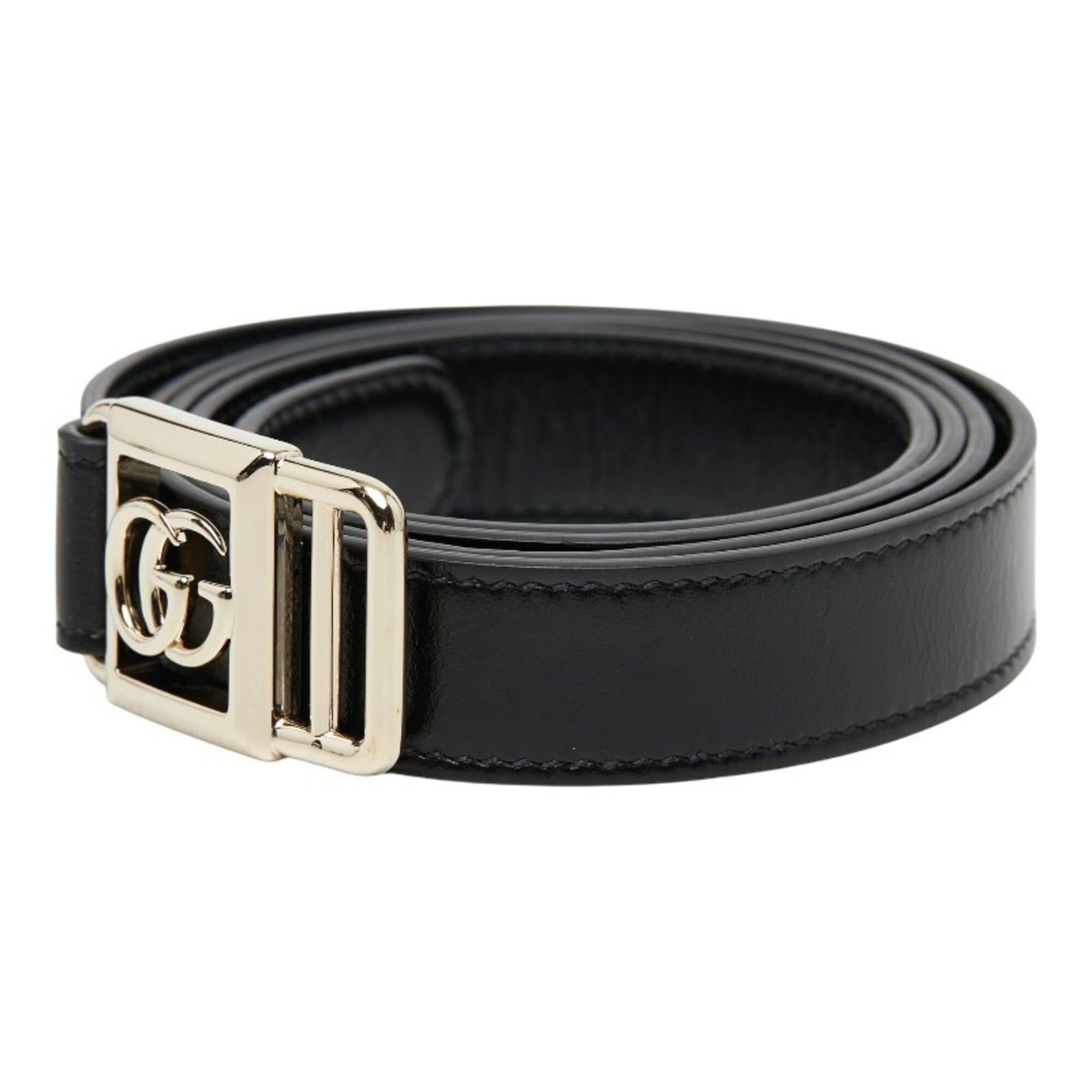 Gucci Gucci Double G Buckle Slim Belt 790232 Black Gold Leather Plated Women's GUCCI Size ONE SIZE - 2 Thumbnail