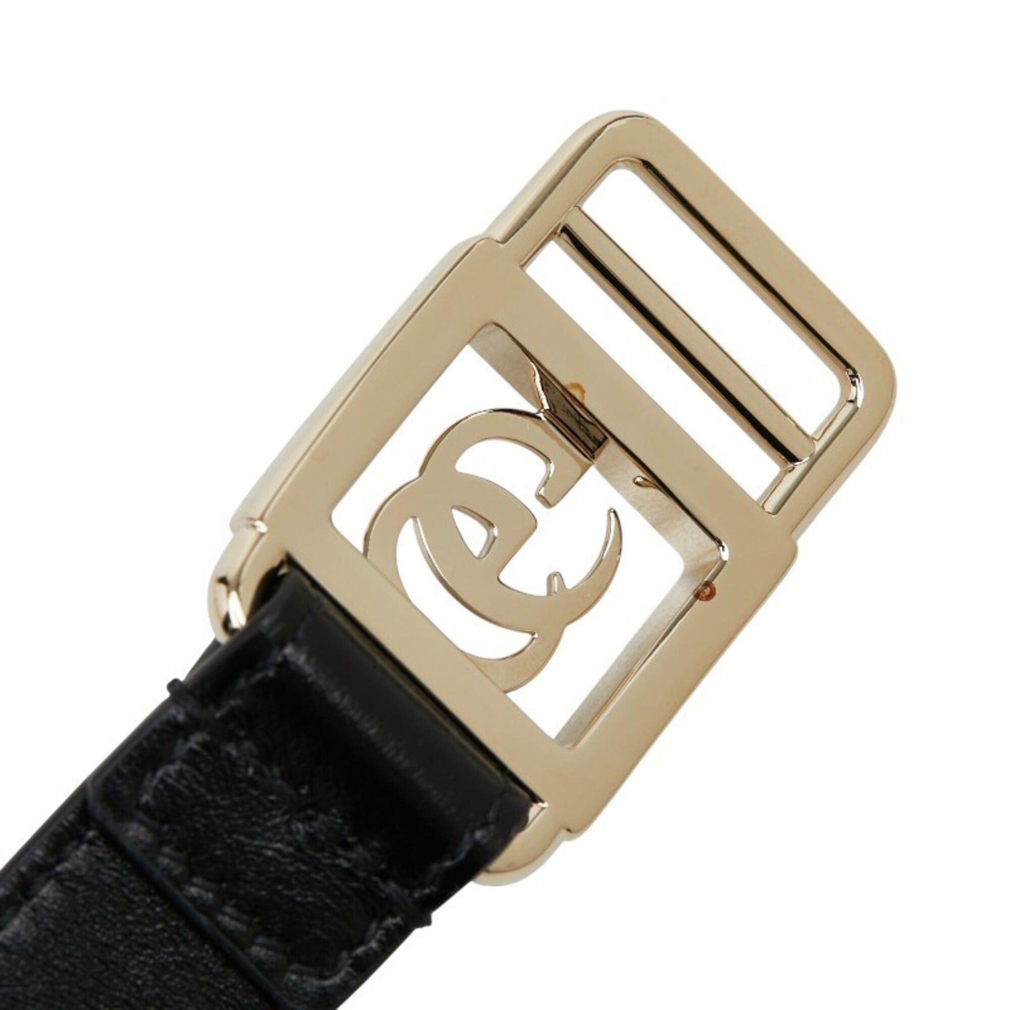 Gucci Gucci Double G Buckle Slim Belt 790232 Black Gold Leather Plated Women's GUCCI Size ONE SIZE - 5 Thumbnail